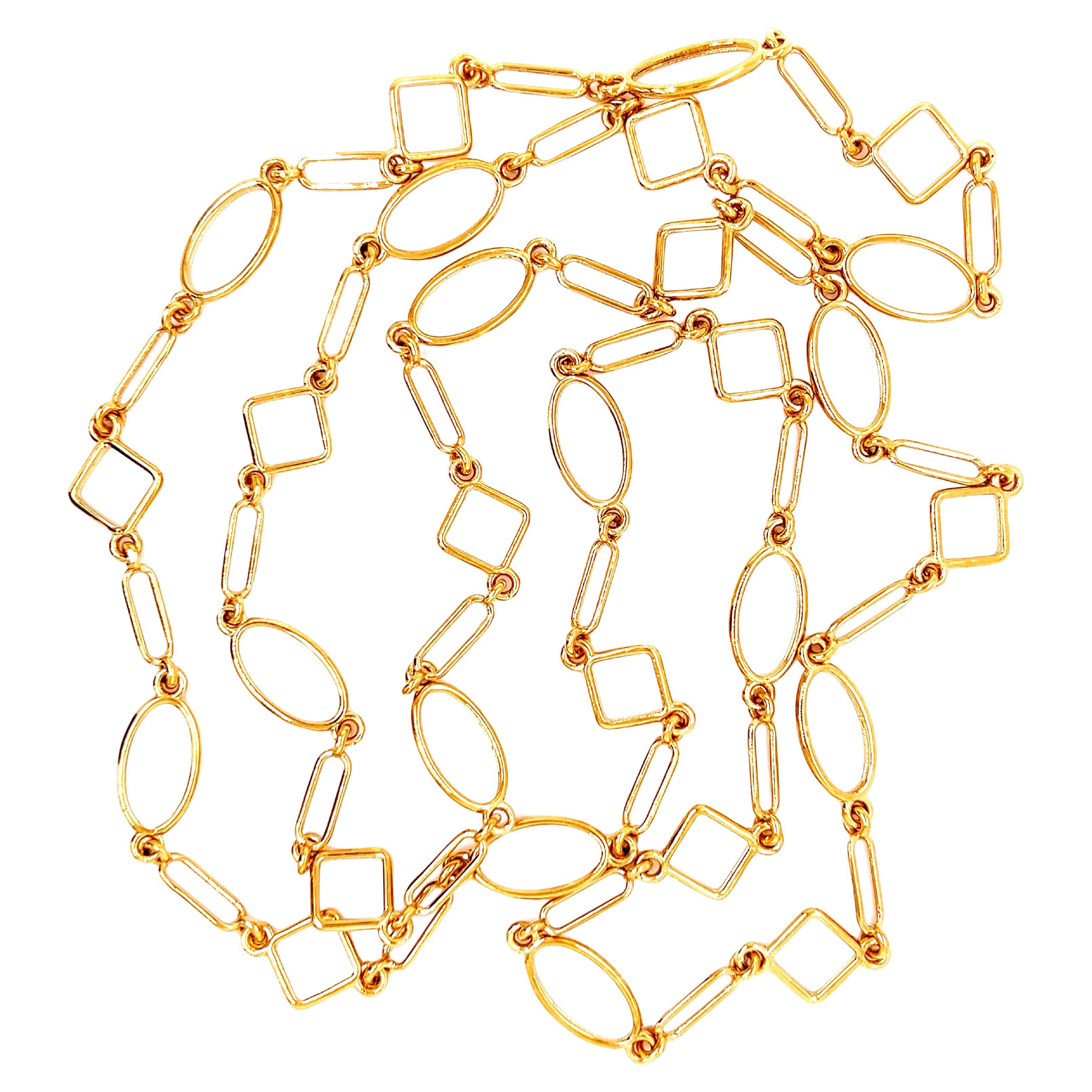 Berca Geometrical Link Shaped Yellow Gold Long Chain Necklace For Sale