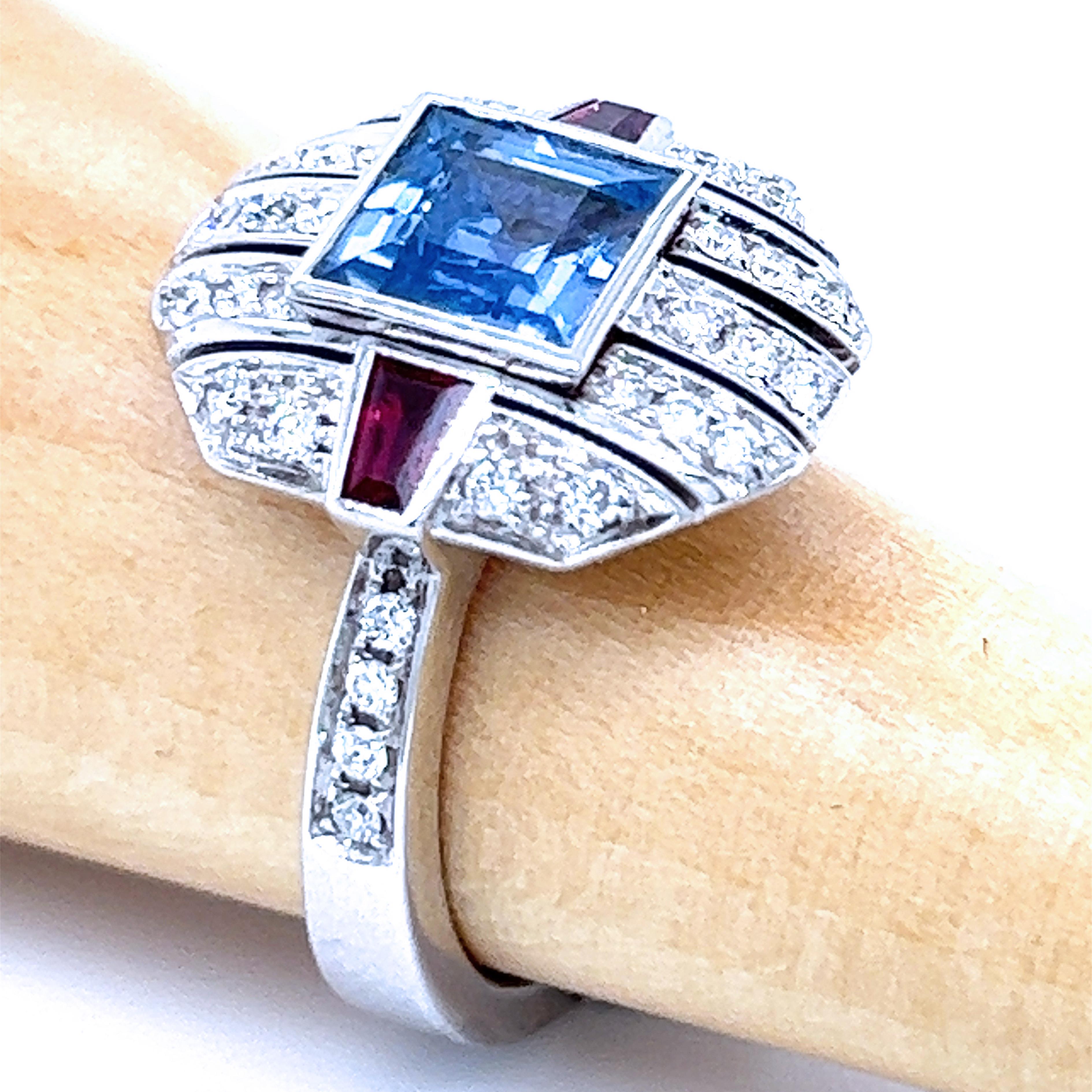 Berca GIA Certificado 1.68 Quilates Corte Cuadrado Sin Calor Zafiro Rubí Diamante Anillo en venta 8