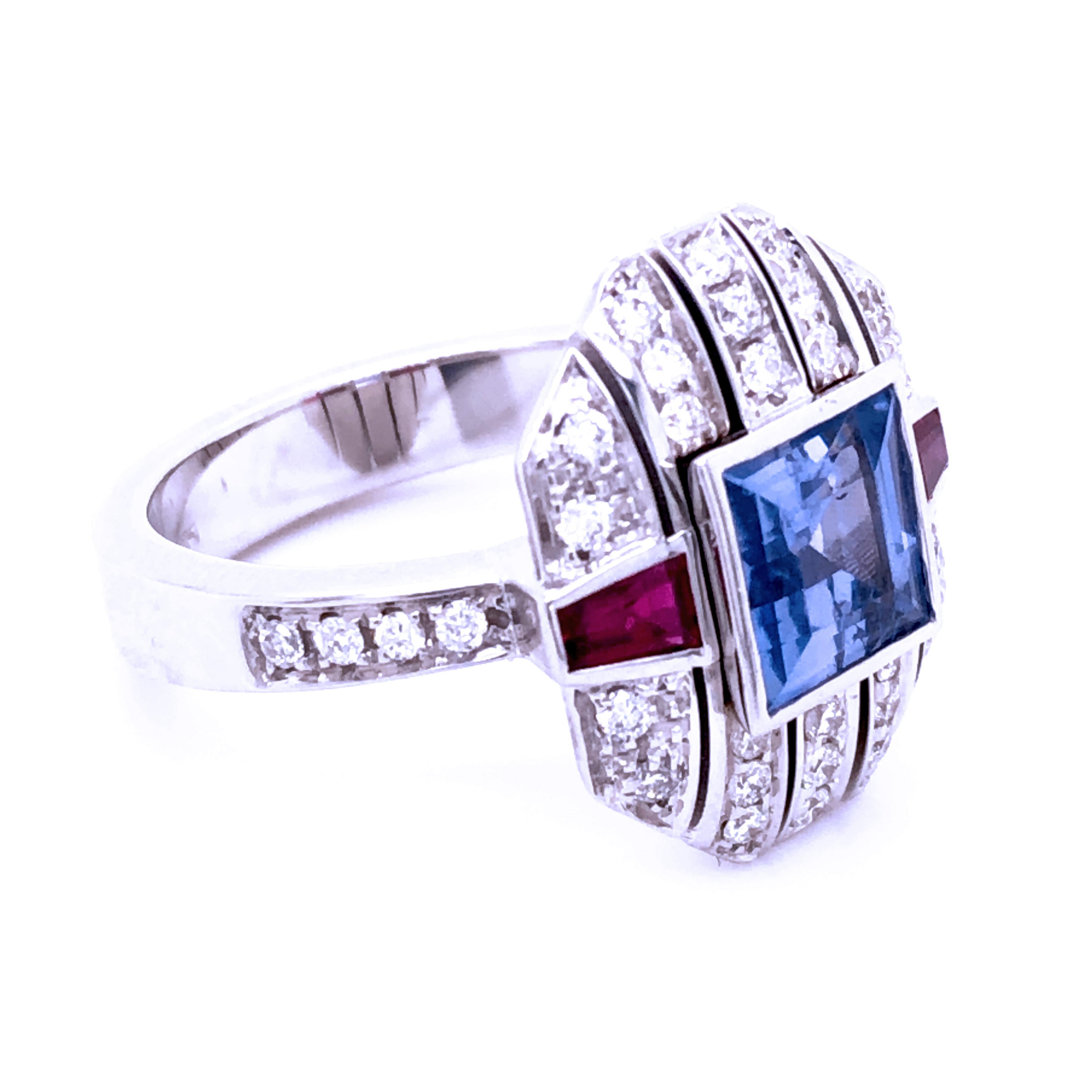 Berca GIA Certificado 1.68 Quilates Corte Cuadrado Sin Calor Zafiro Rubí Diamante Anillo Corte cuadrado en venta