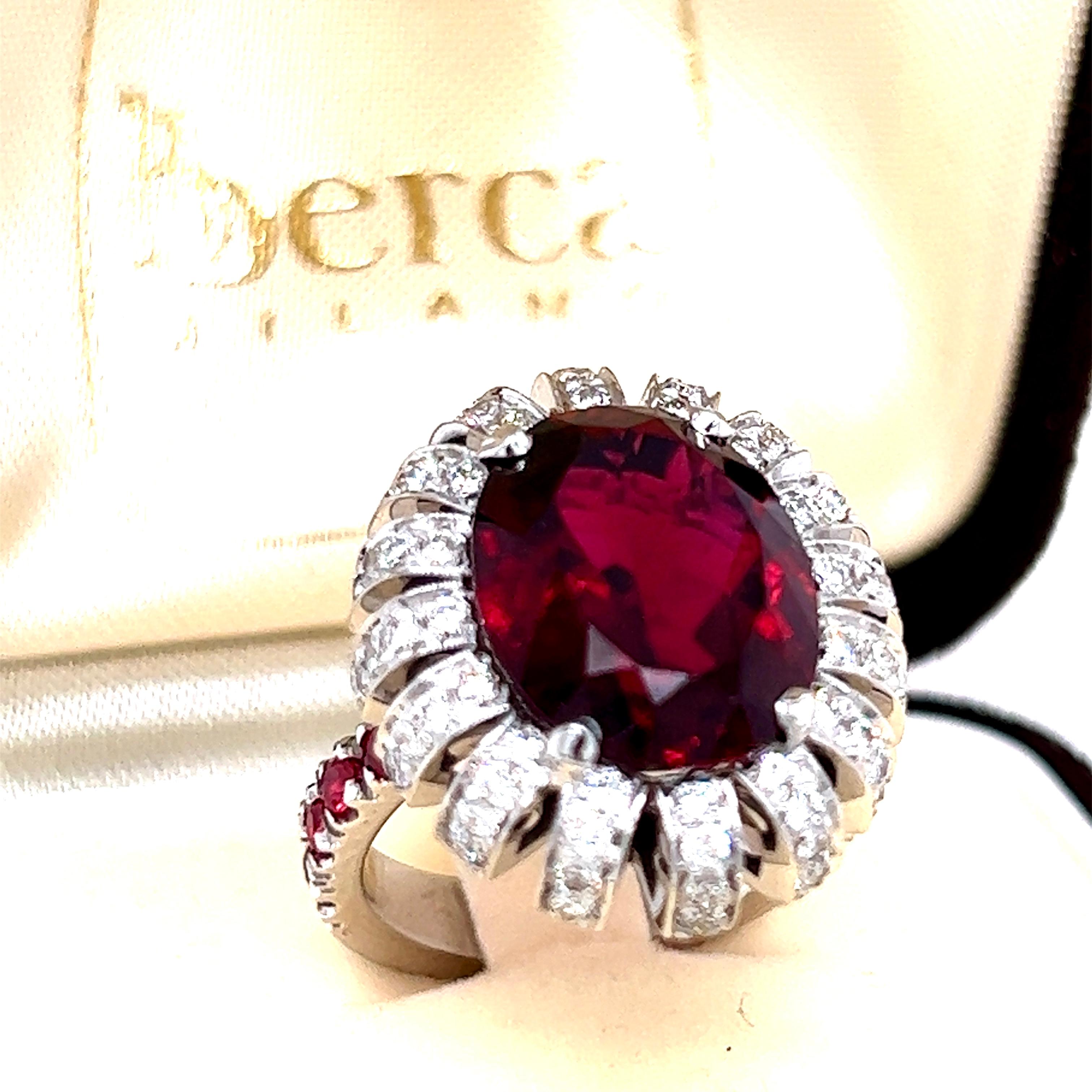 Berca GIA Certified 7.46 Kt Natural Red Tourmaline White Diamond Cocktail Ring 6