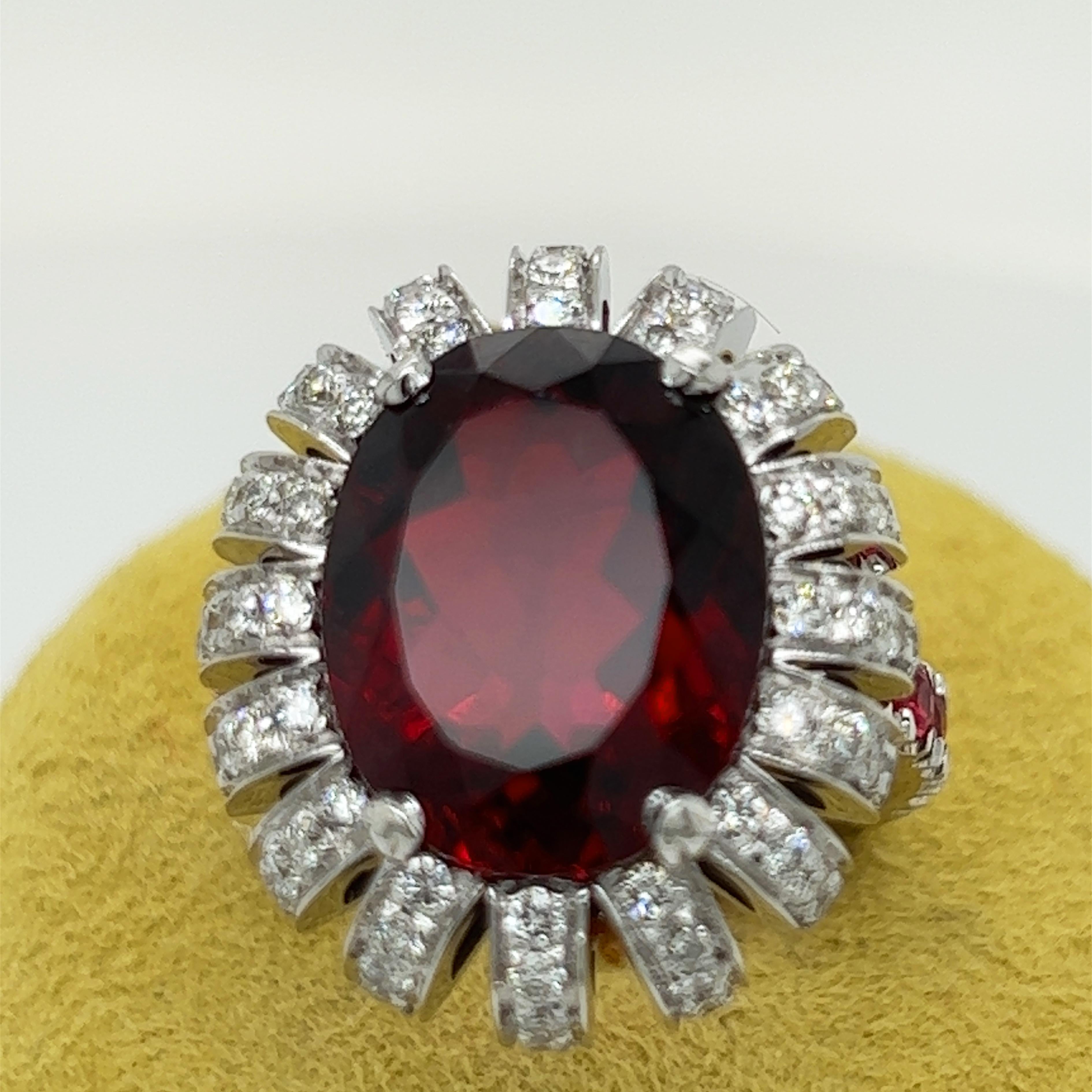 Oval Cut Berca GIA Certified 7.46 Kt Natural Red Tourmaline White Diamond Cocktail Ring