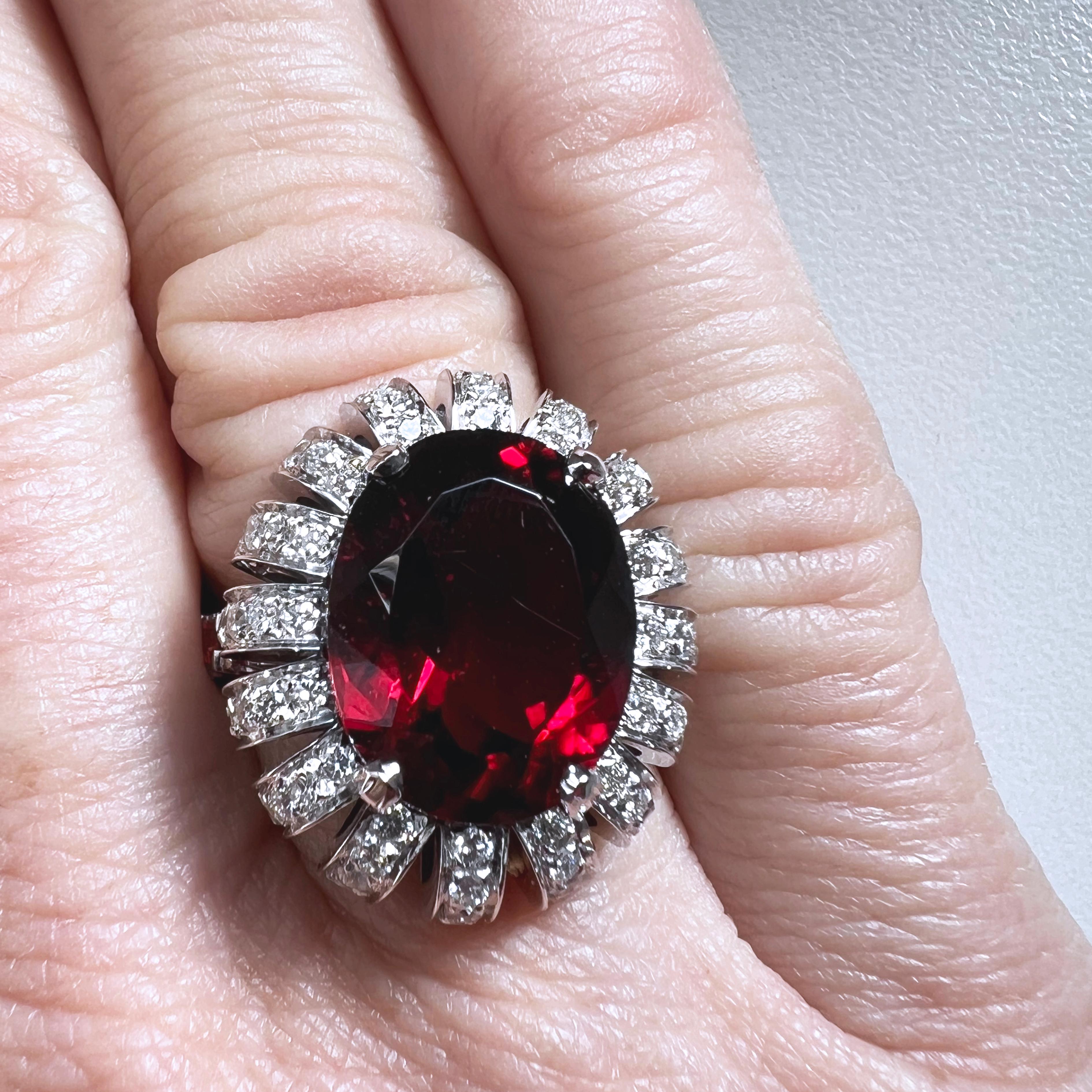 Berca GIA Certified 7.46 Kt Natural Red Tourmaline White Diamond Cocktail Ring 1