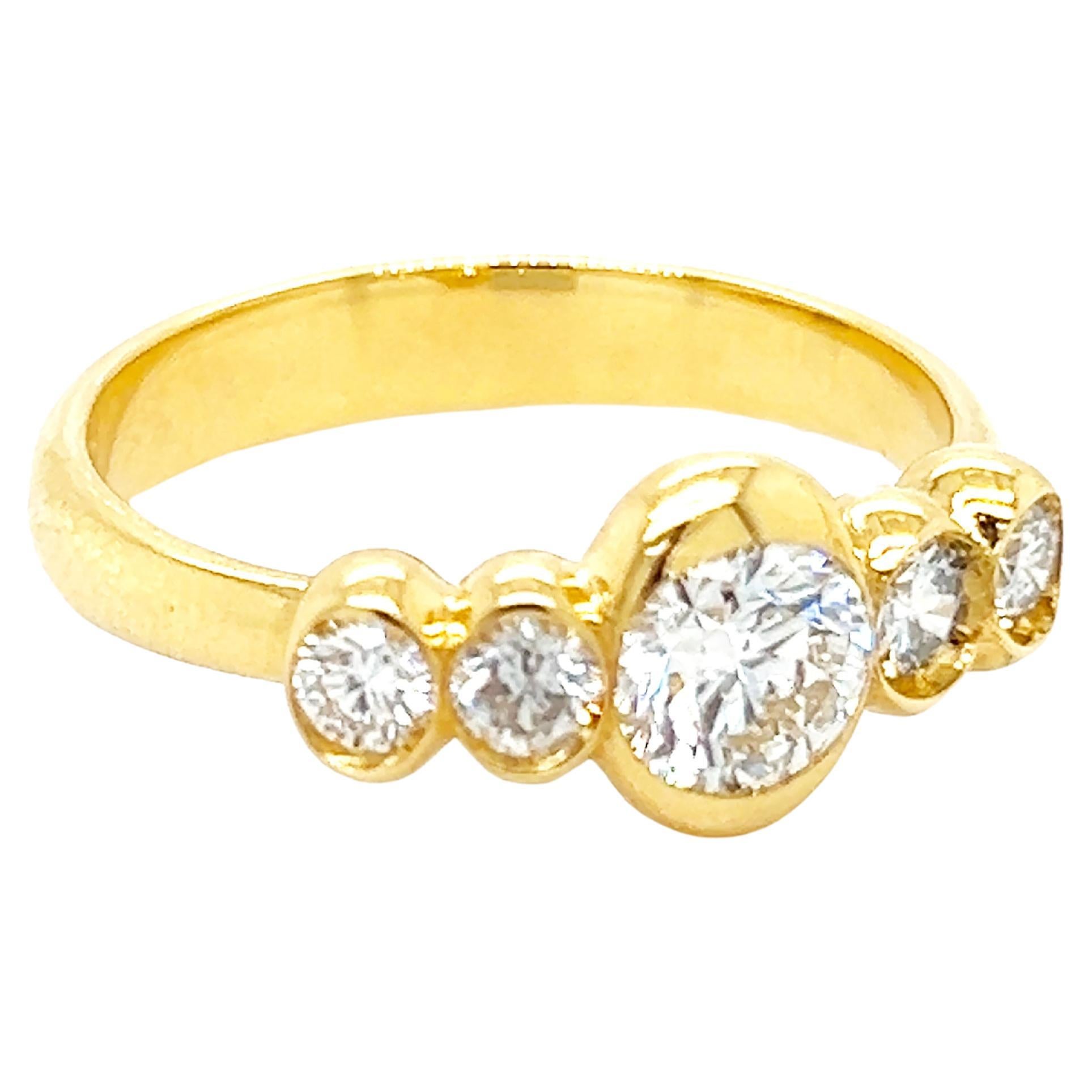 Berca GIA Certified Brilliant Cut White Diamond Five Stones Yellow Gold Ring For Sale