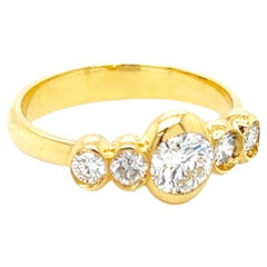 BERCA Bague en or jaune avec cinq pierres en diamant blanc taillé brillant certifié GIA