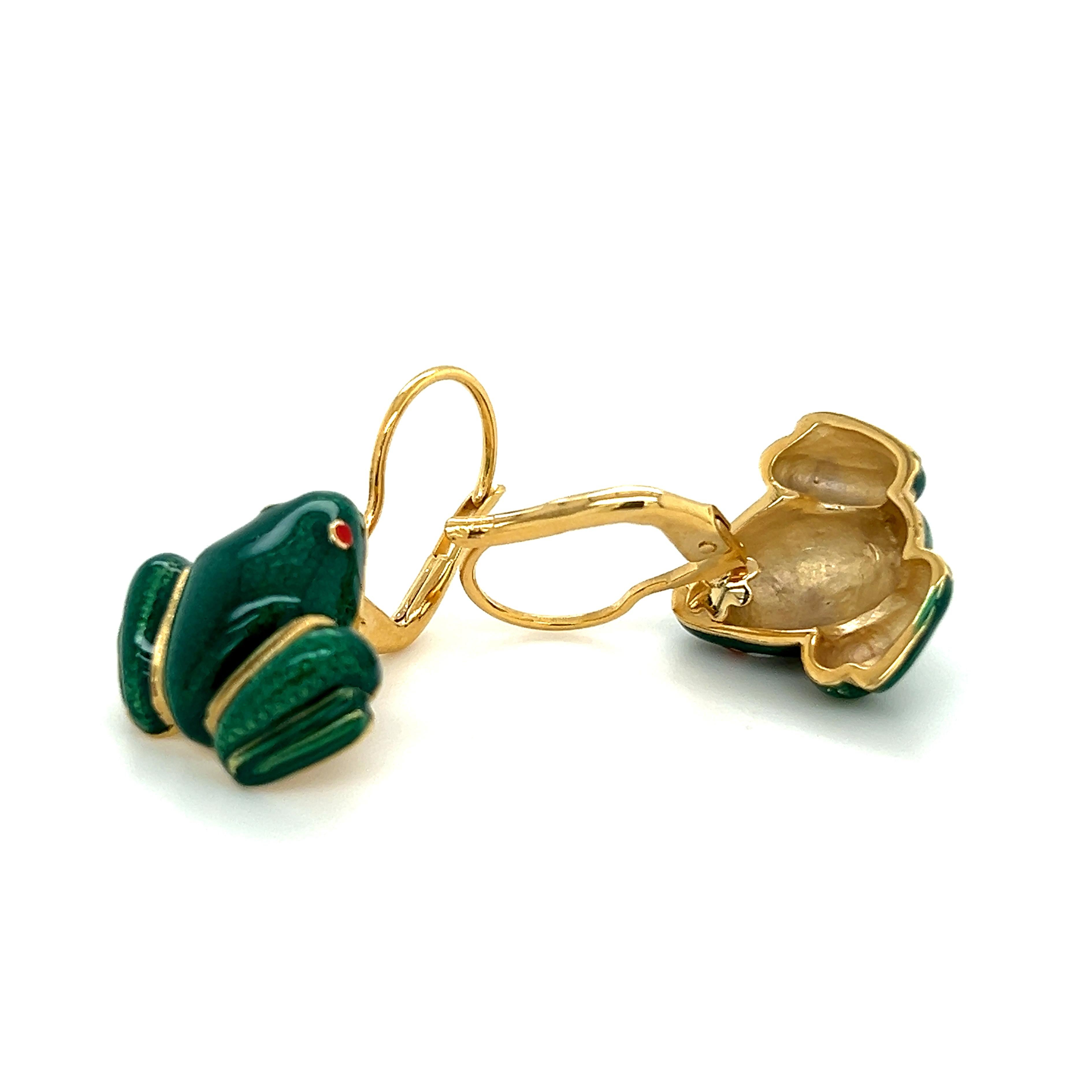 Berca Grüne hand emaillierte Froschförmige vergoldete Ohrringe aus Sterlingsilber in Froschform im Angebot 2
