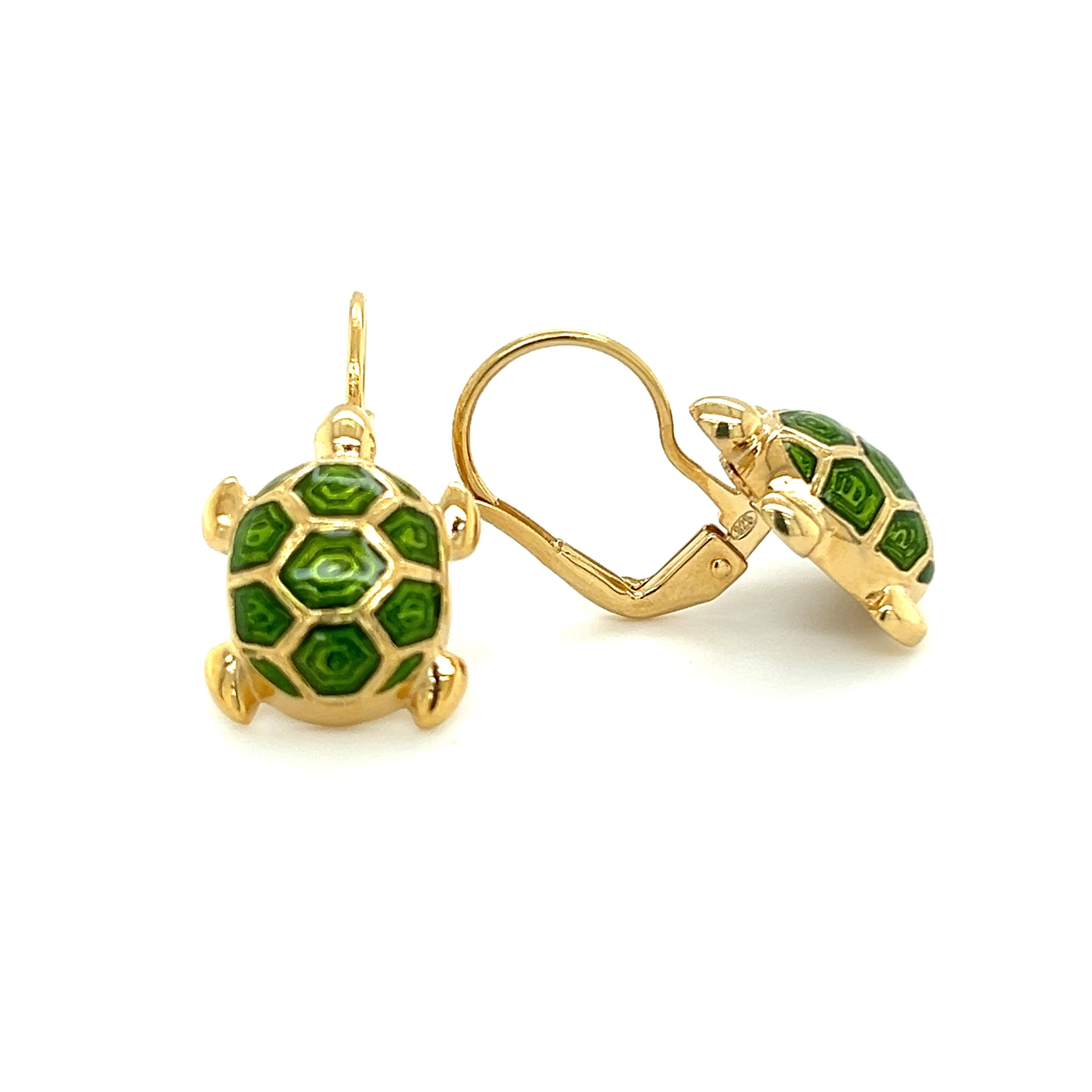 Berca Grüne hand emaillierte, schildkrötenförmige, vergoldete Ohrringe aus Sterlingsilber (Zeitgenössisch) im Angebot