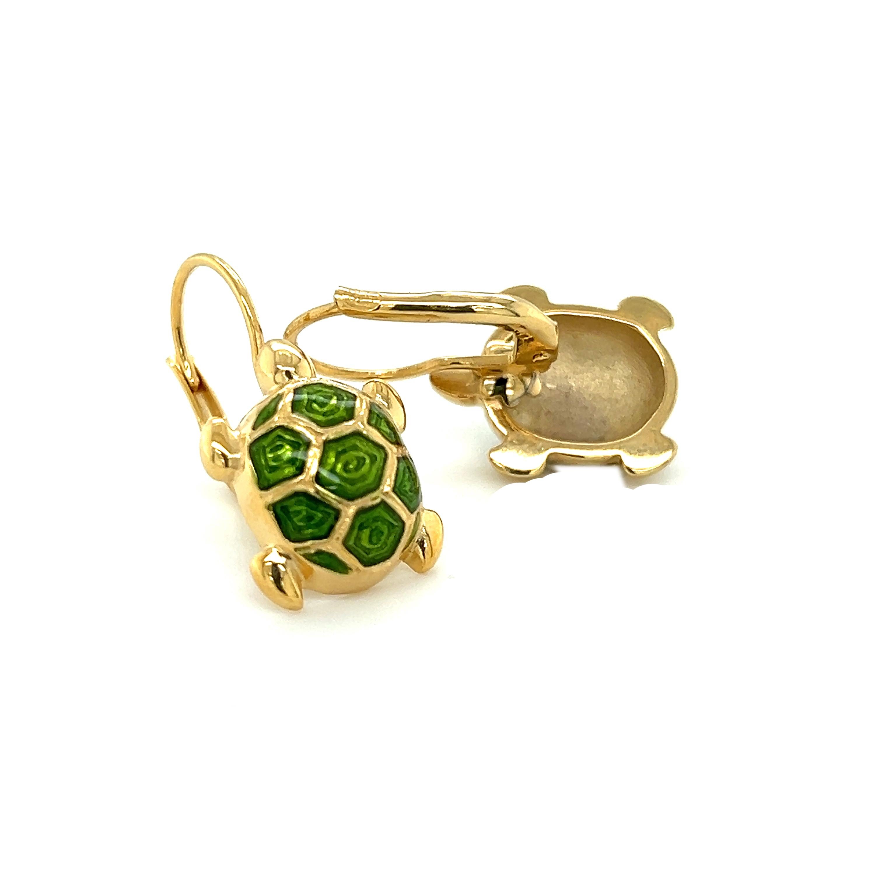 Berca Grüne hand emaillierte, schildkrötenförmige, vergoldete Ohrringe aus Sterlingsilber im Zustand „Neu“ im Angebot in Valenza, IT