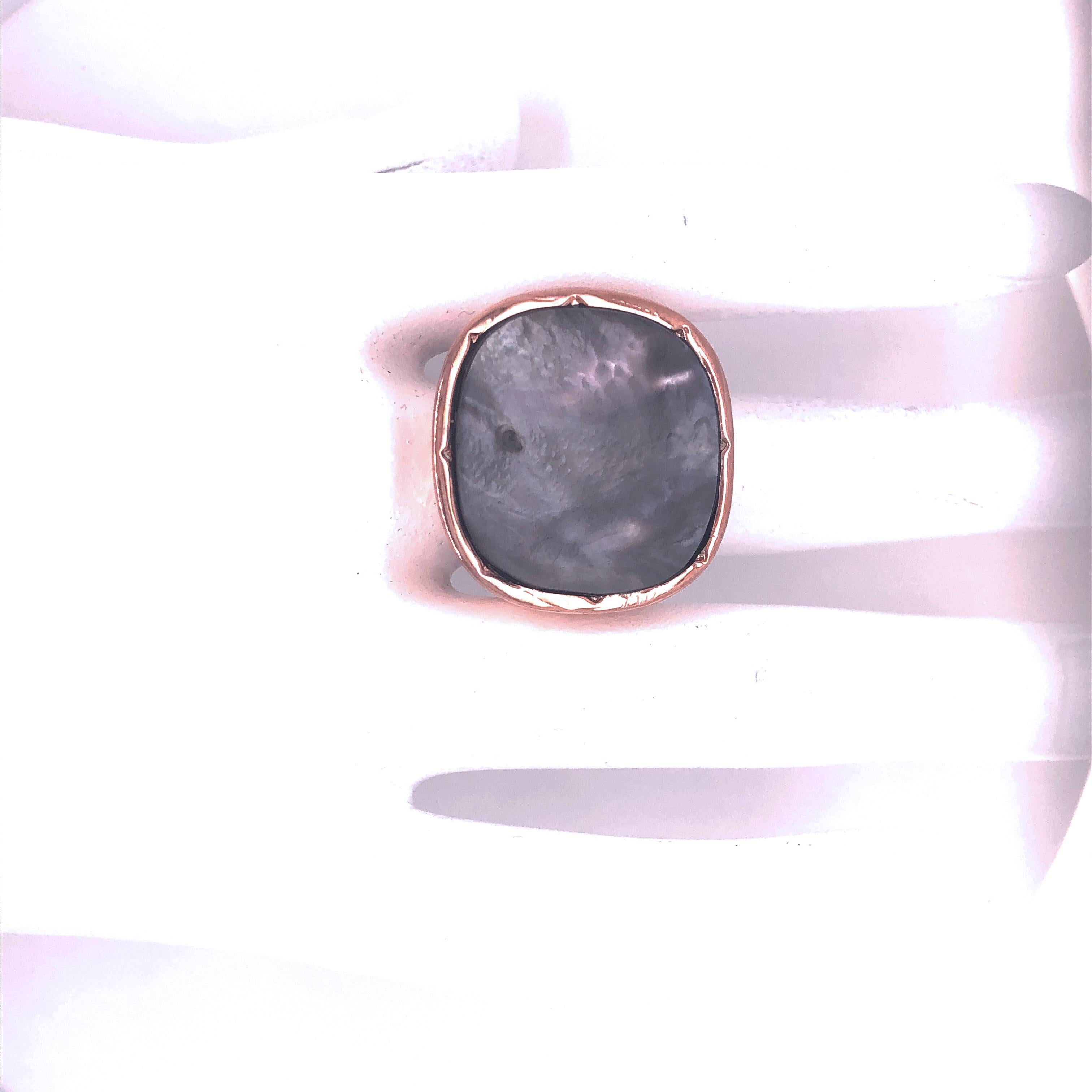 Berca Grey Enameled Hand Engraved Rose Gold-Plated Sterling Silver Ring In New Condition For Sale In Valenza, IT