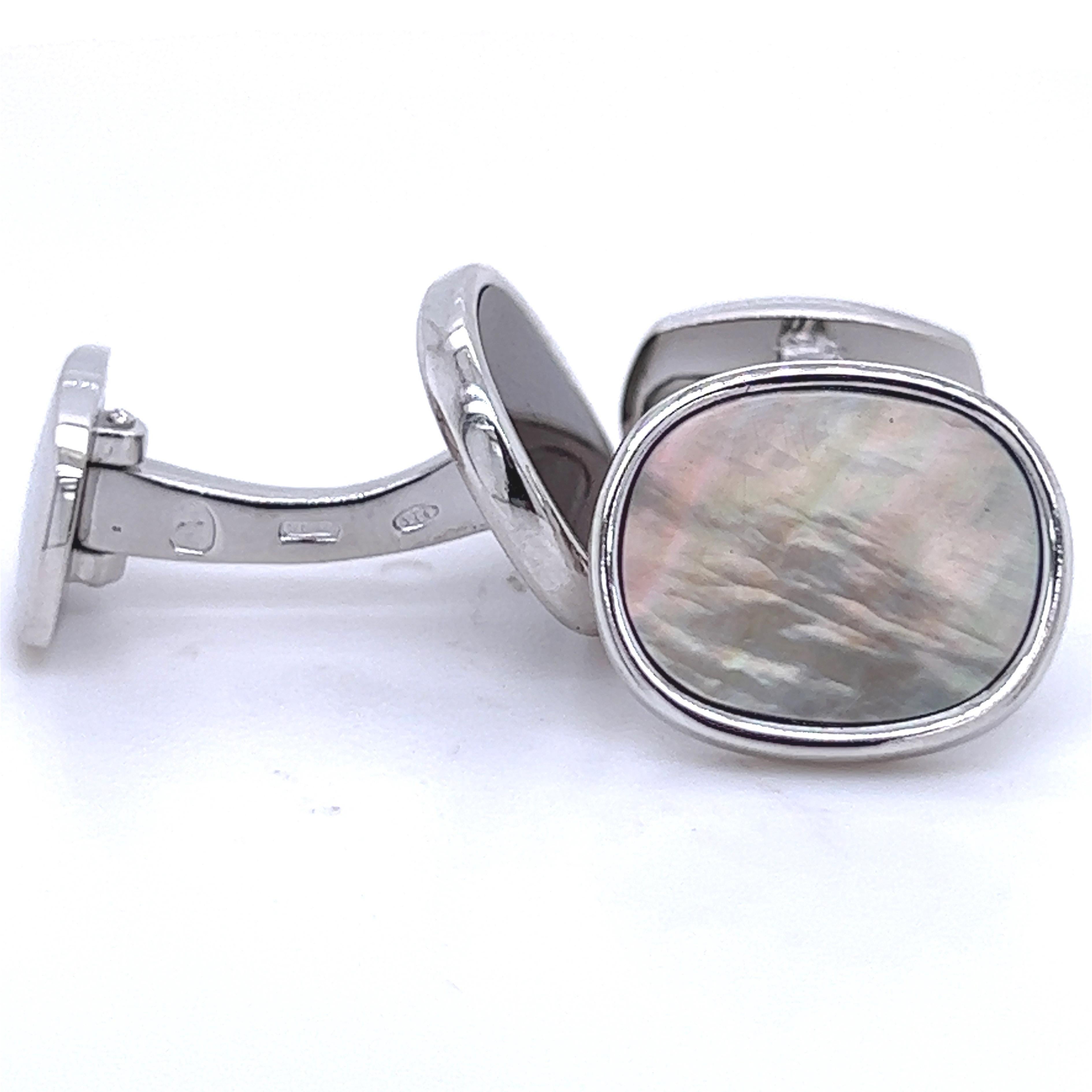 Contemporaneo Set di gemelli e borchie in argento sterling a forma rettangolare con opale grigio Berca in vendita