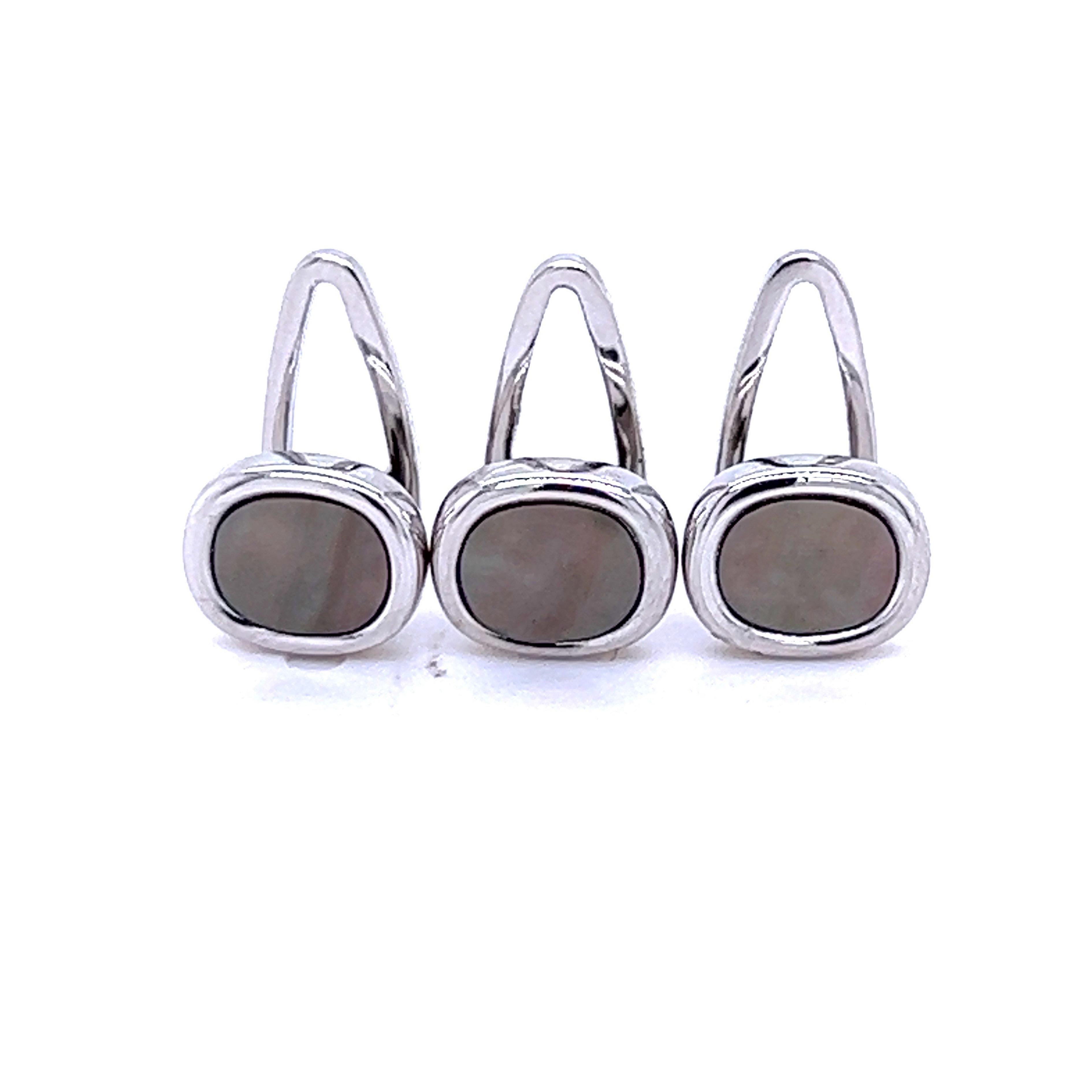 Uomo Set di gemelli e borchie in argento sterling a forma rettangolare con opale grigio Berca in vendita