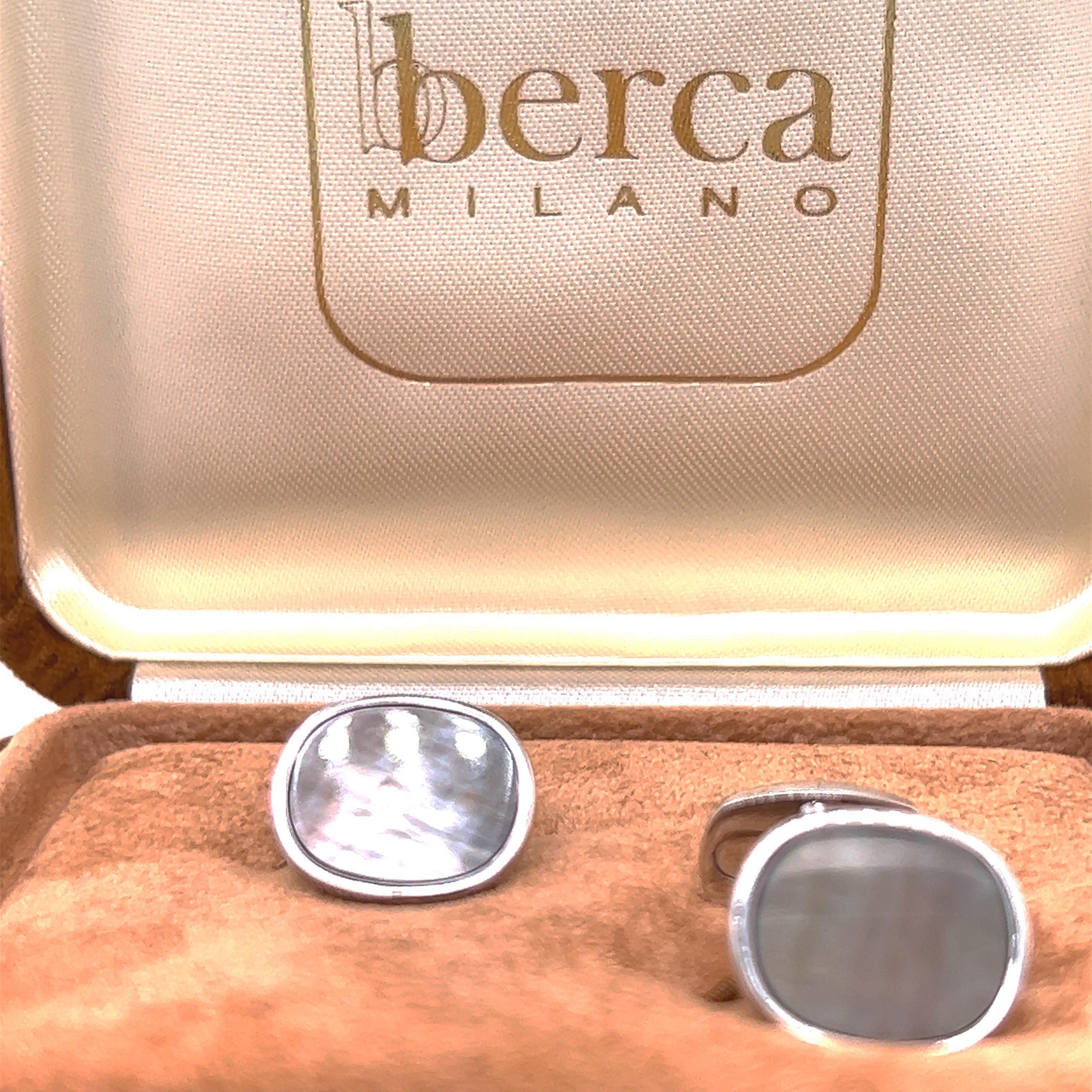 Set di gemelli e borchie in argento sterling a forma rettangolare con opale grigio Berca in vendita 3