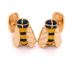 Berca Hand Enameled Bee Shaped Sterling Silver Gold-Plated Cufflinks
