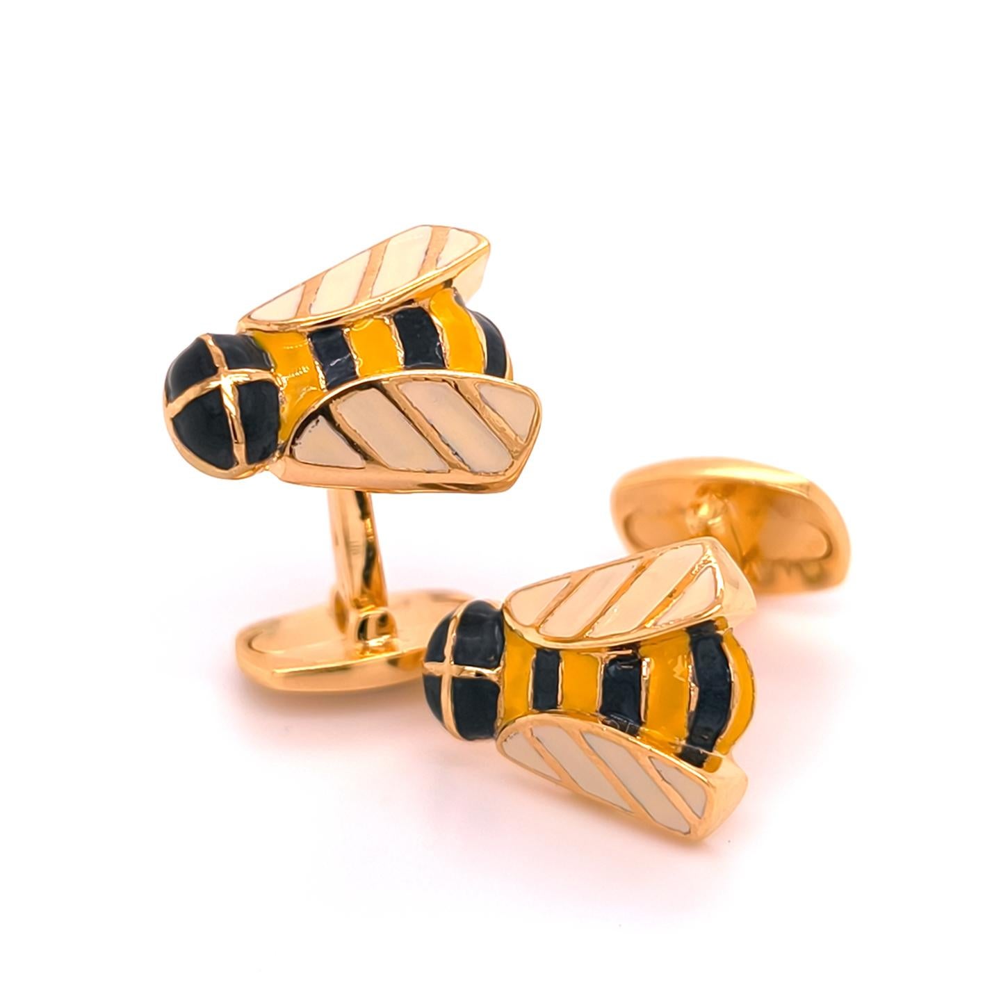 Gemelos Berca de plata de ley chapada en oro con forma de abeja esmaltada a mano Contemporáneo en venta