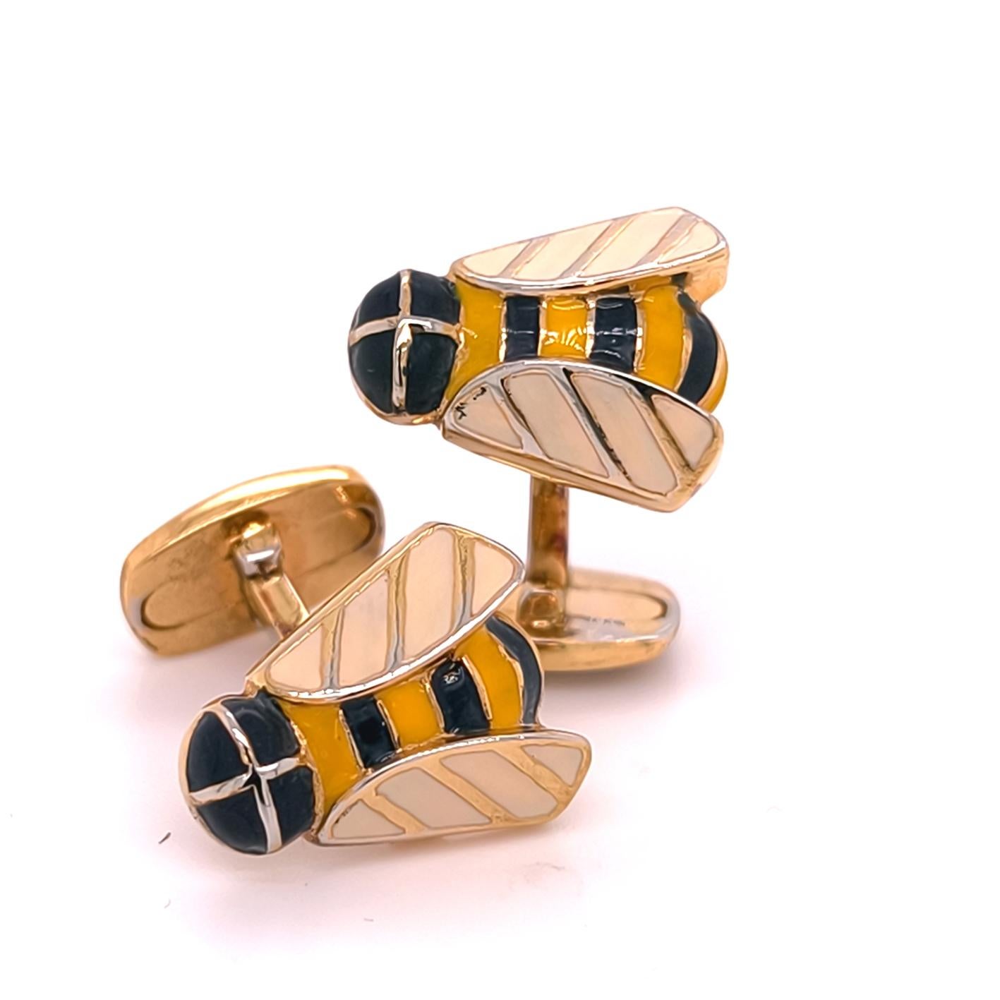 Gemelos Berca de plata de ley chapada en oro con forma de abeja esmaltada a mano en Nuevo estado para la venta en Valenza, IT