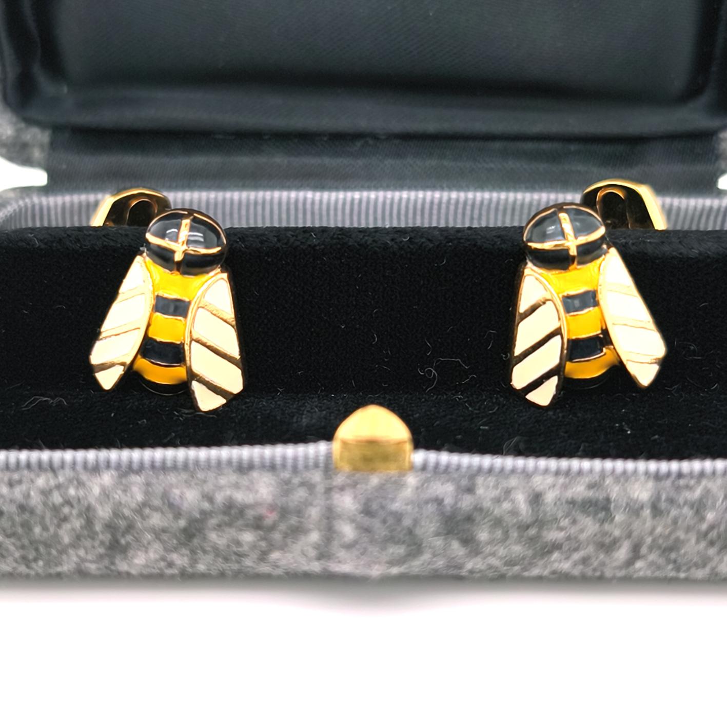 Gemelos Berca de plata de ley chapada en oro con forma de abeja esmaltada a mano en venta 1