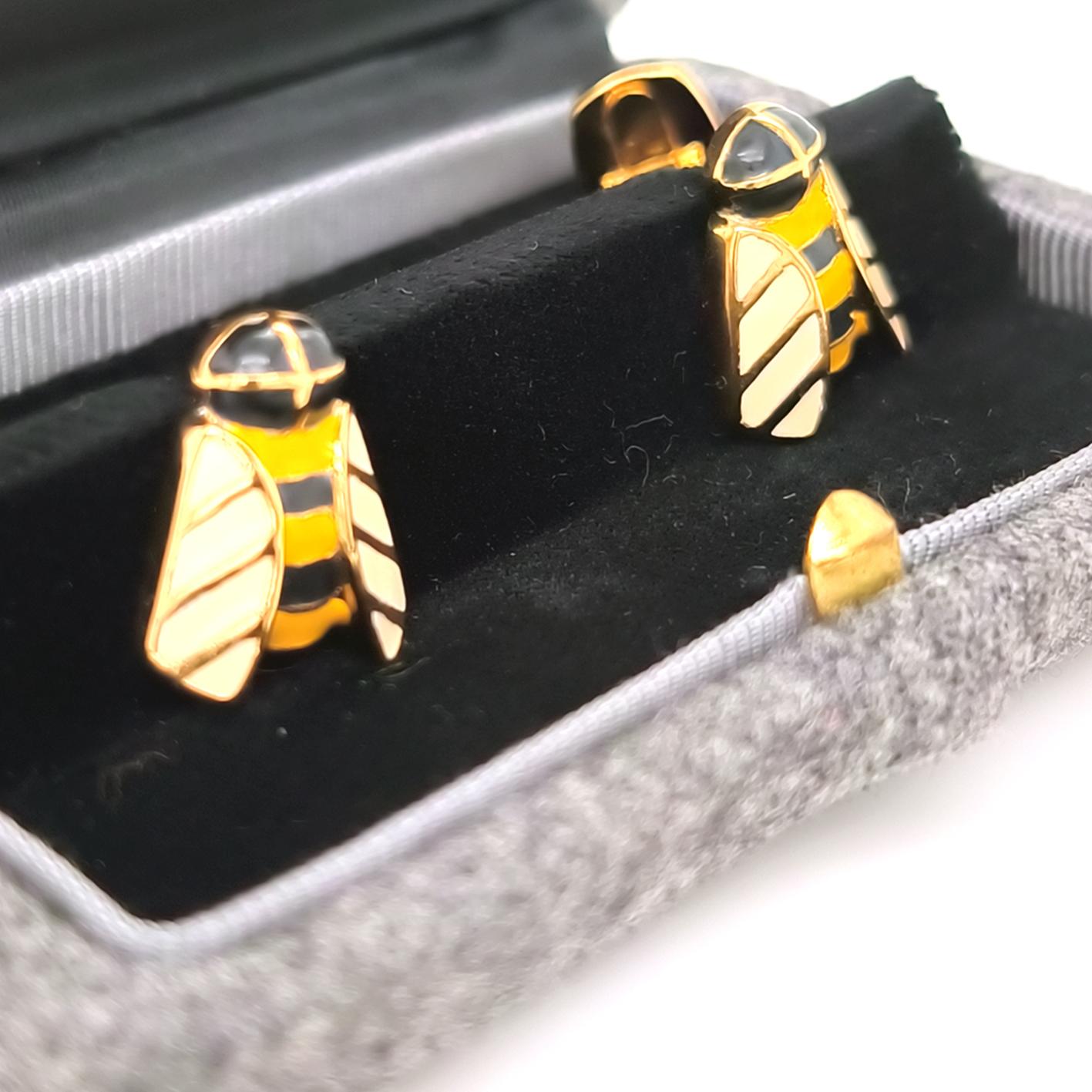 Gemelos Berca de plata de ley chapada en oro con forma de abeja esmaltada a mano en venta 2