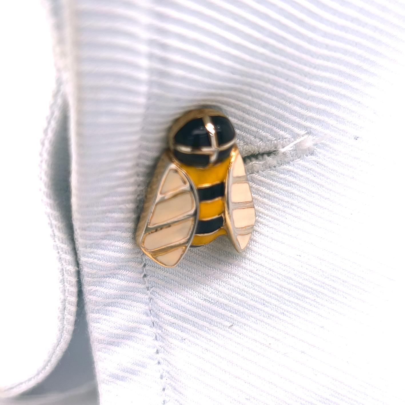 Gemelos Berca de plata de ley chapada en oro con forma de abeja esmaltada a mano en venta 3
