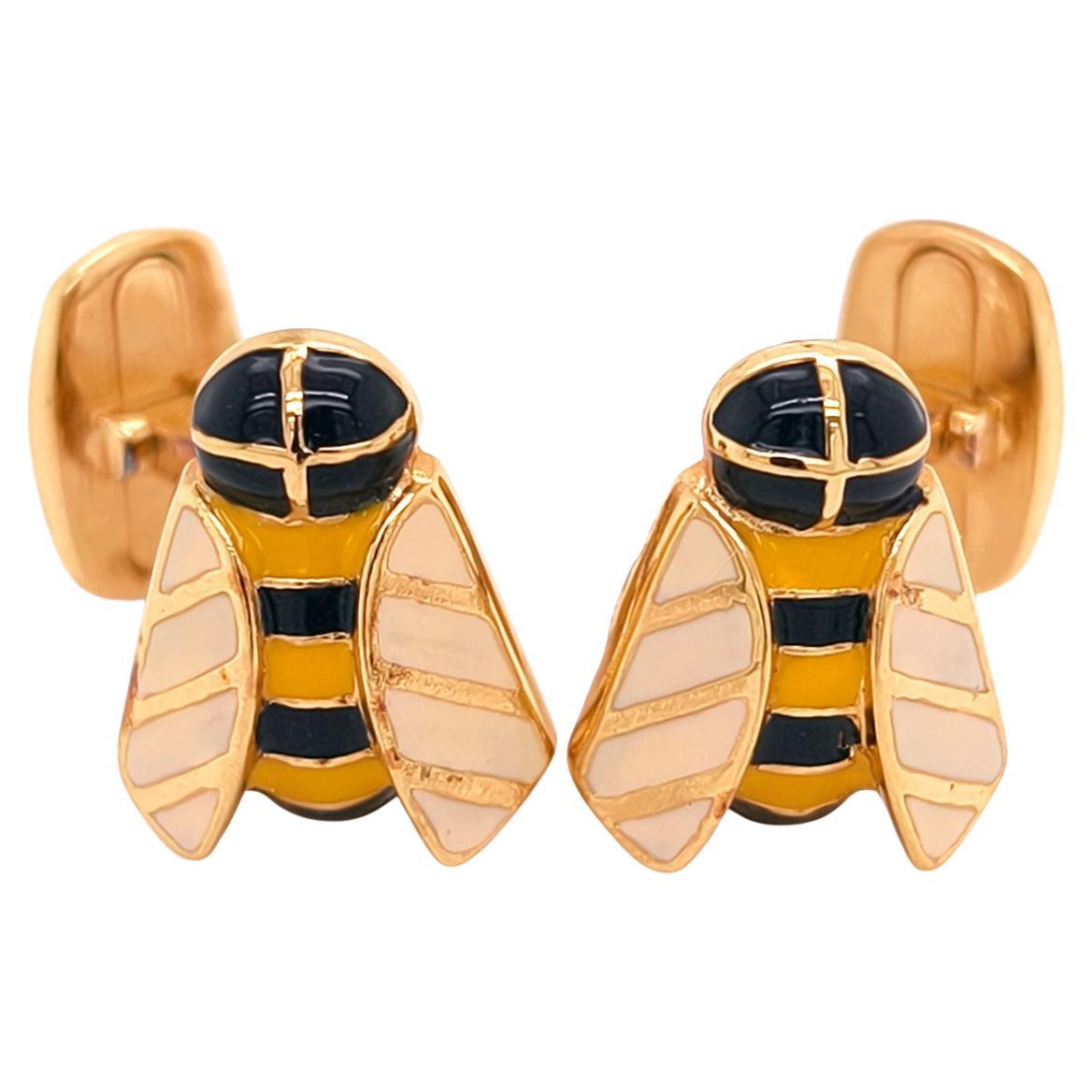 Gemelos Berca de plata de ley chapada en oro con forma de abeja esmaltada a mano en venta