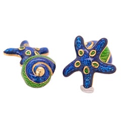 BERCA Hand Enamelled Starfish Shell shaped Sterling Silver Gold-Plated Cufflinks