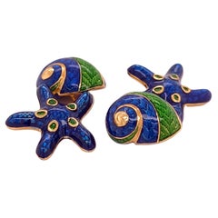 BERCA Hand Enamelled Starfish Shell shaped Sterling Silver Gold-Plated Cufflinks