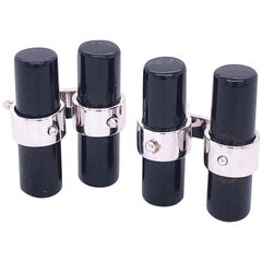 Berca Boutons de manchette Baton en argent sterling et onyx noir incrusté à la main