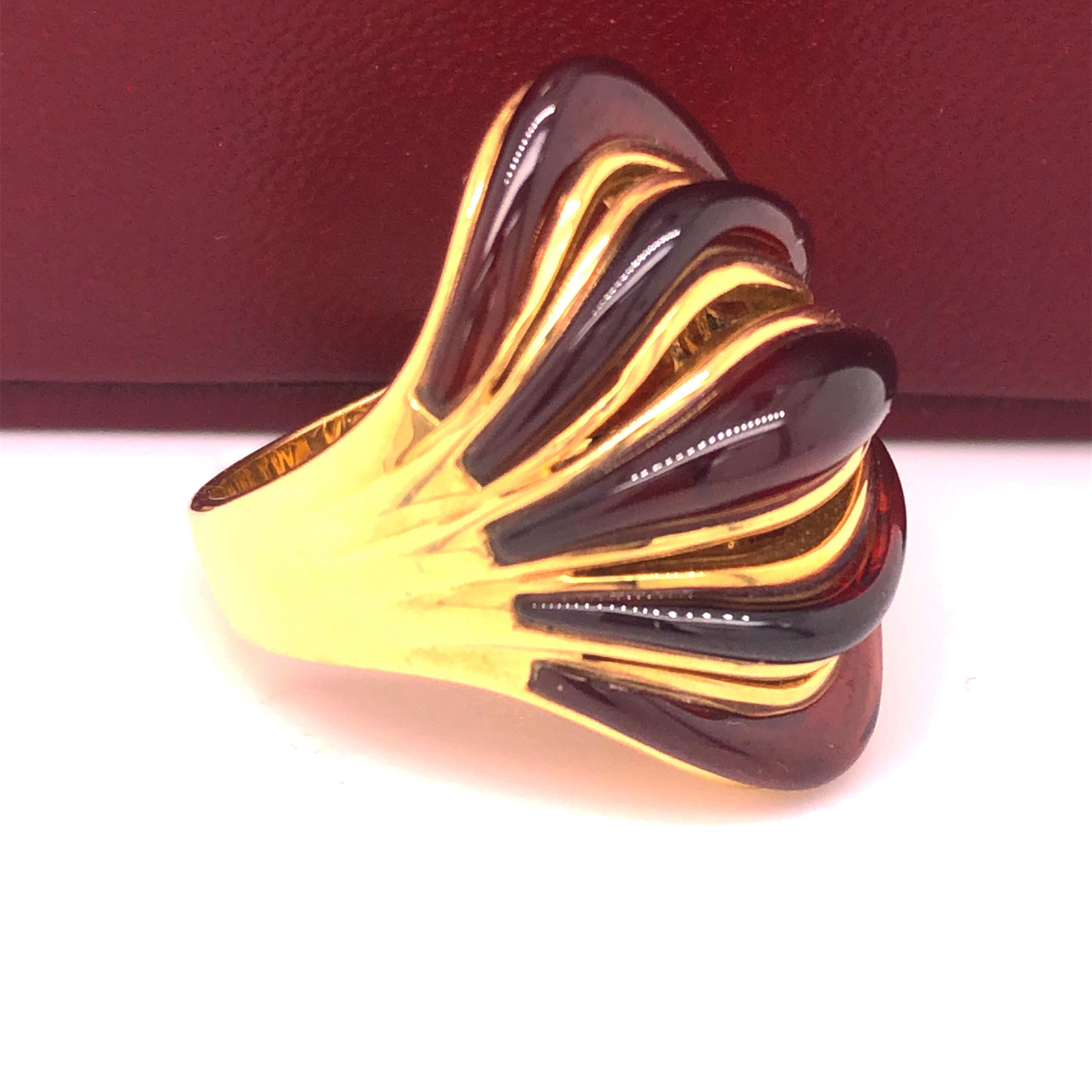 Women's Berca Iconic Natural Red Garnet Yellow Gold Setting Waves Cocktail Ring