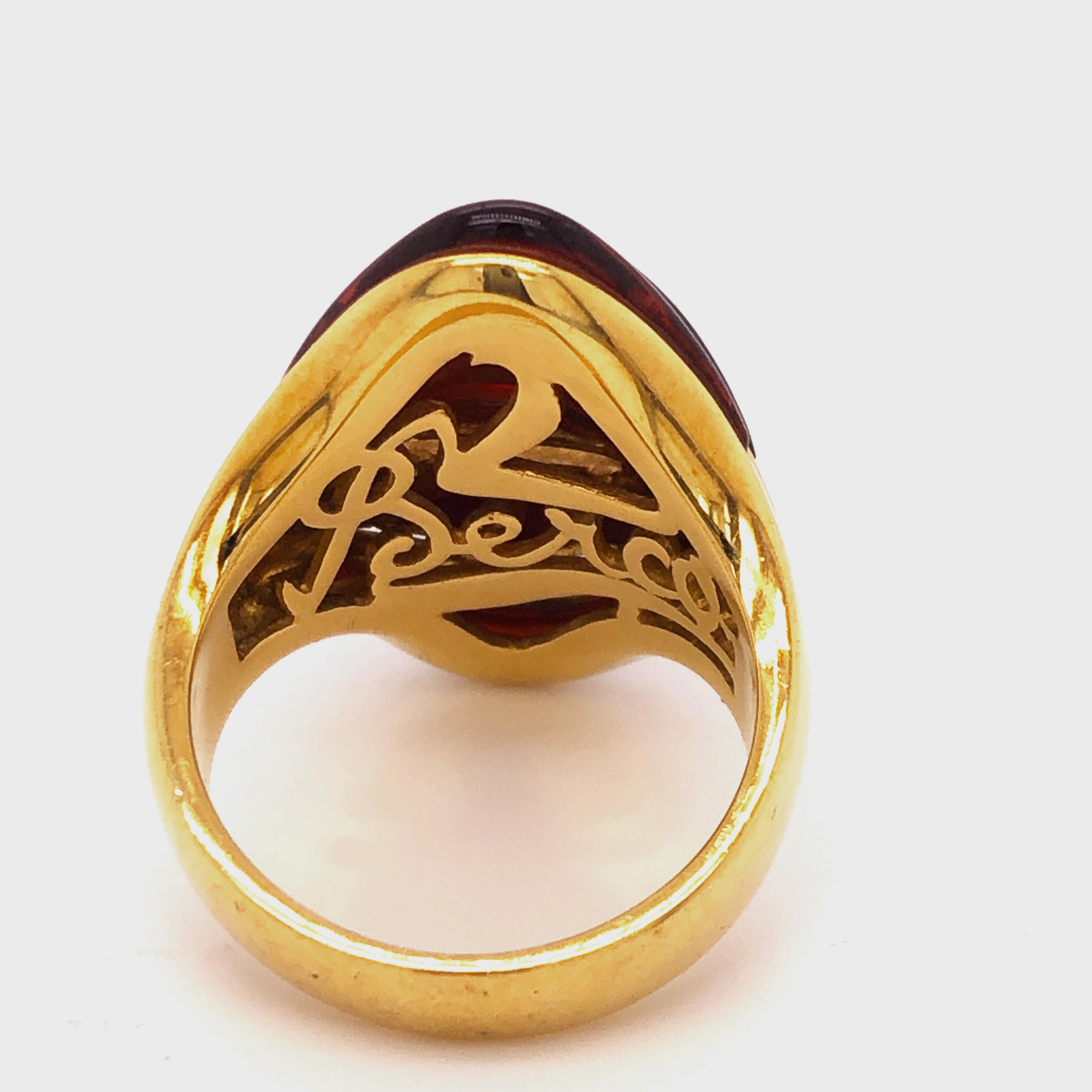 Berca Iconic Natural Red Garnet Yellow Gold Setting Waves Cocktail Ring 2