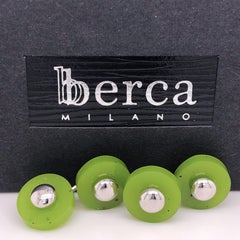 Berca Hand Inlaid Natürliche Runde Grüne Jade Scheibe Sterling Silber Manschettenknöpfe