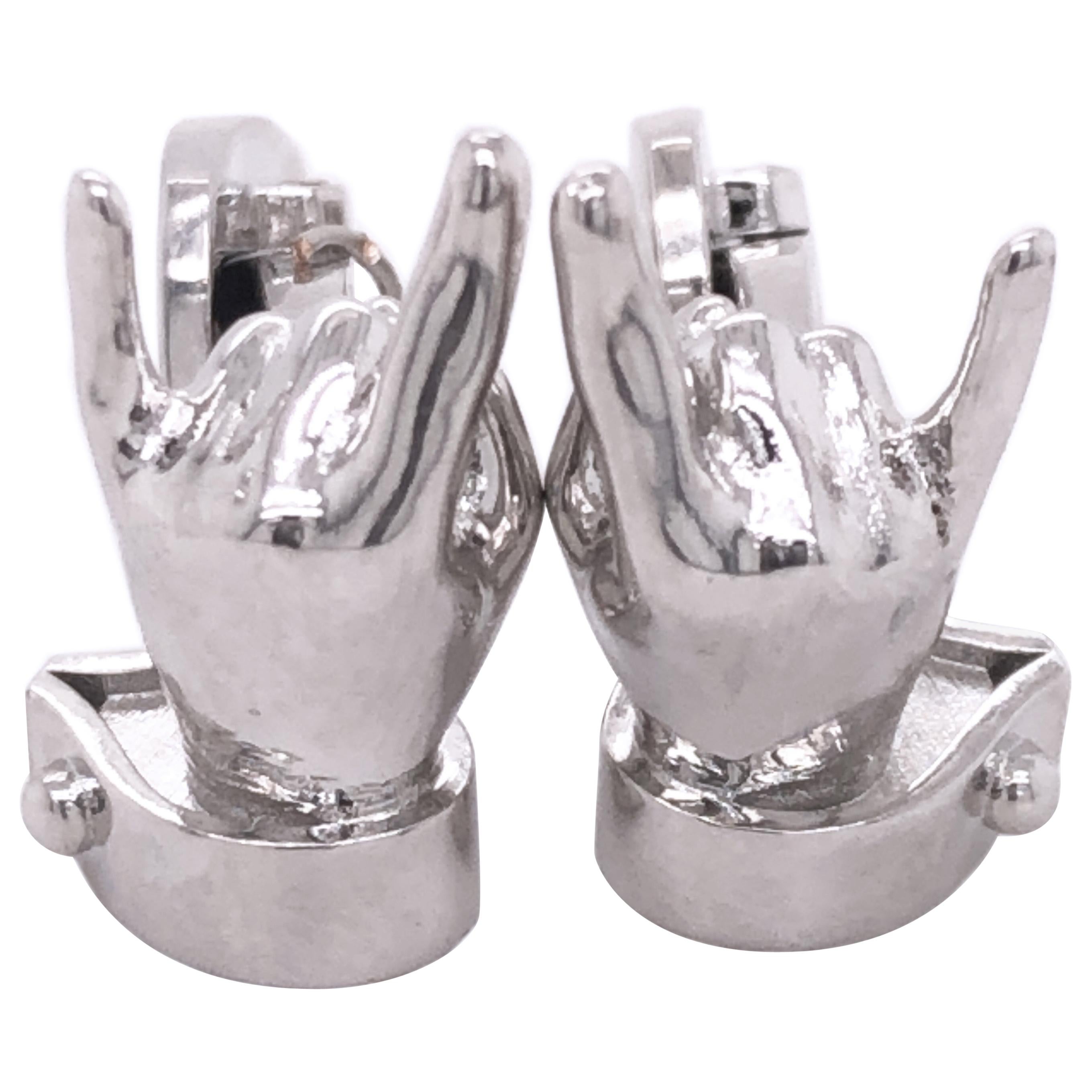 Berca "Horns" Gesture T-Bar Back Solid Sterling Silver Cufflinks For Sale