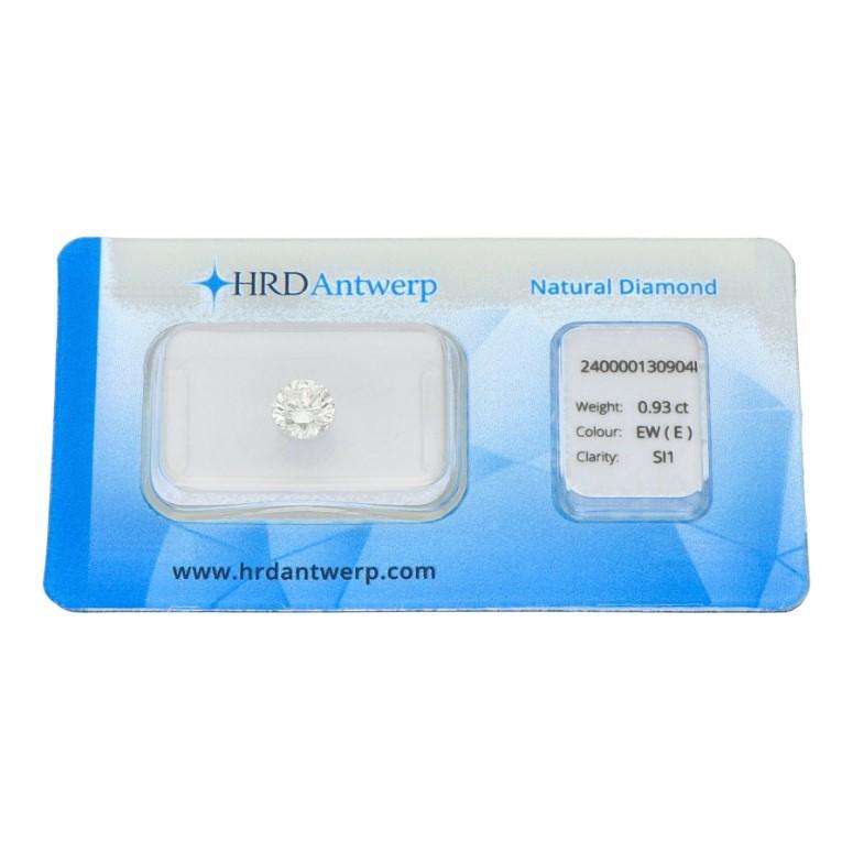 Berca HRD Certified 0.93Karat  E Color White Diamond Solitaire Ring For Sale 2