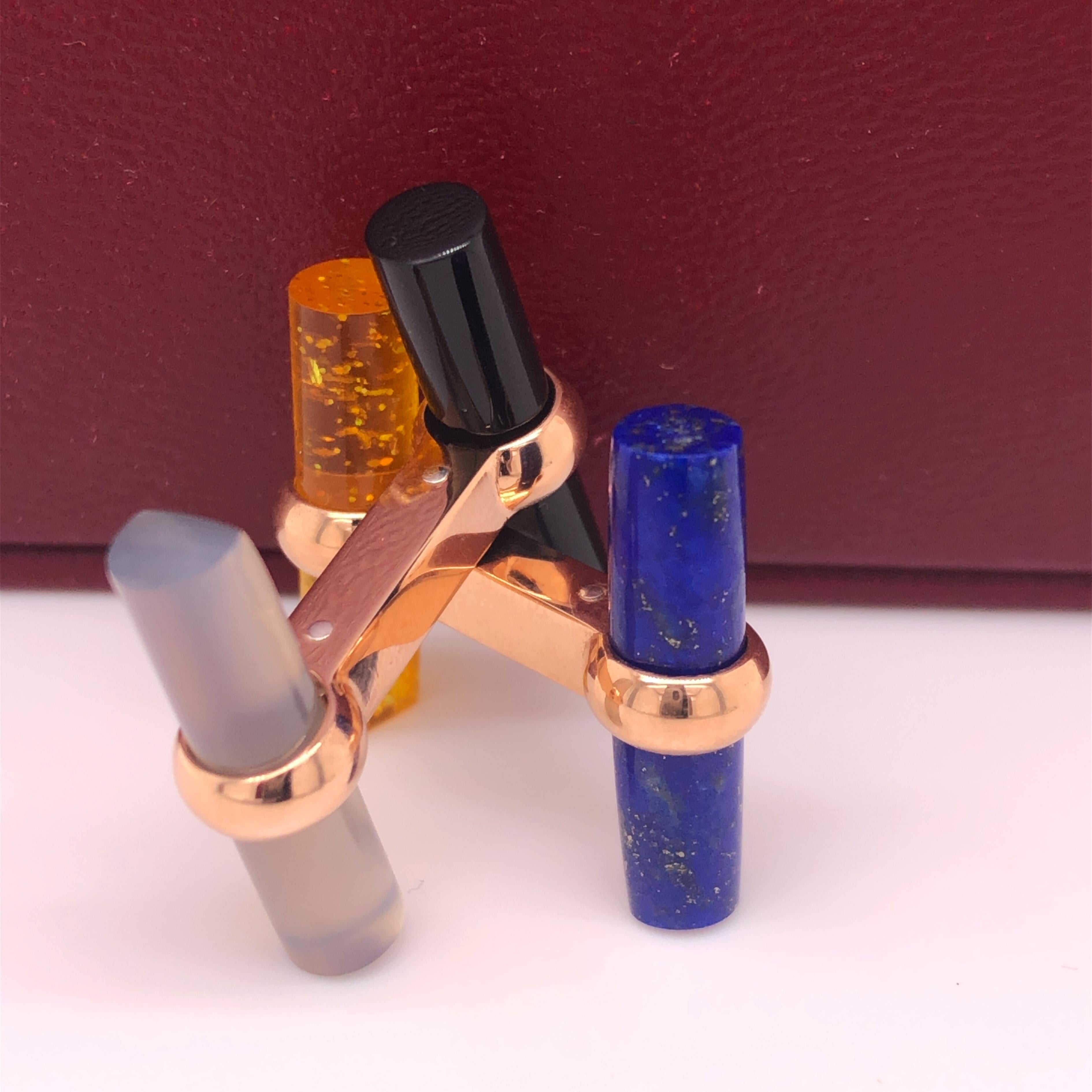Berca Interchangeable Semiprecious Stones Baton Set 18 Carat Rose Gold Cufflinks For Sale 3