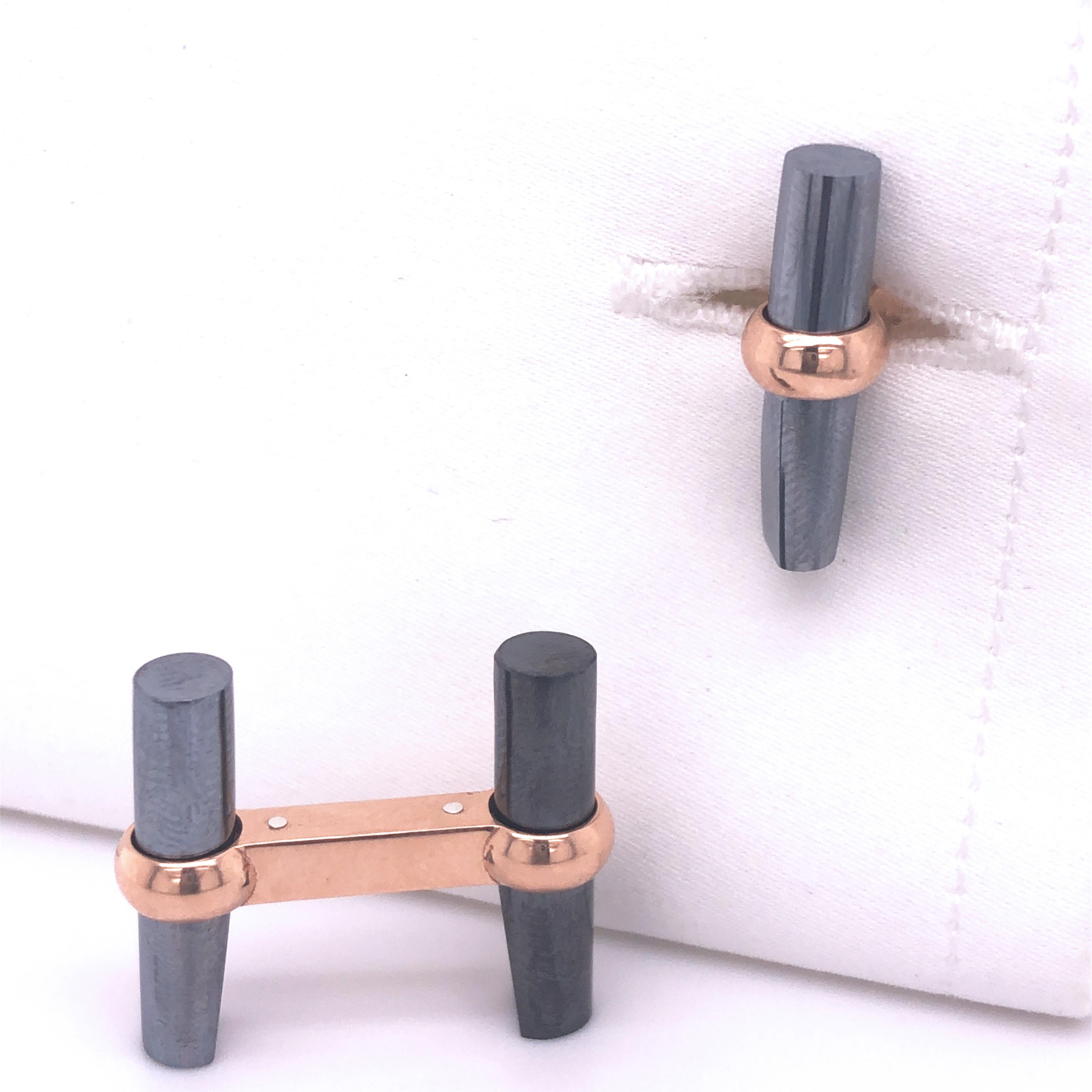 Berca Interchangeable Semiprecious Stones Baton Set 18 Carat Rose Gold Cufflinks For Sale 2
