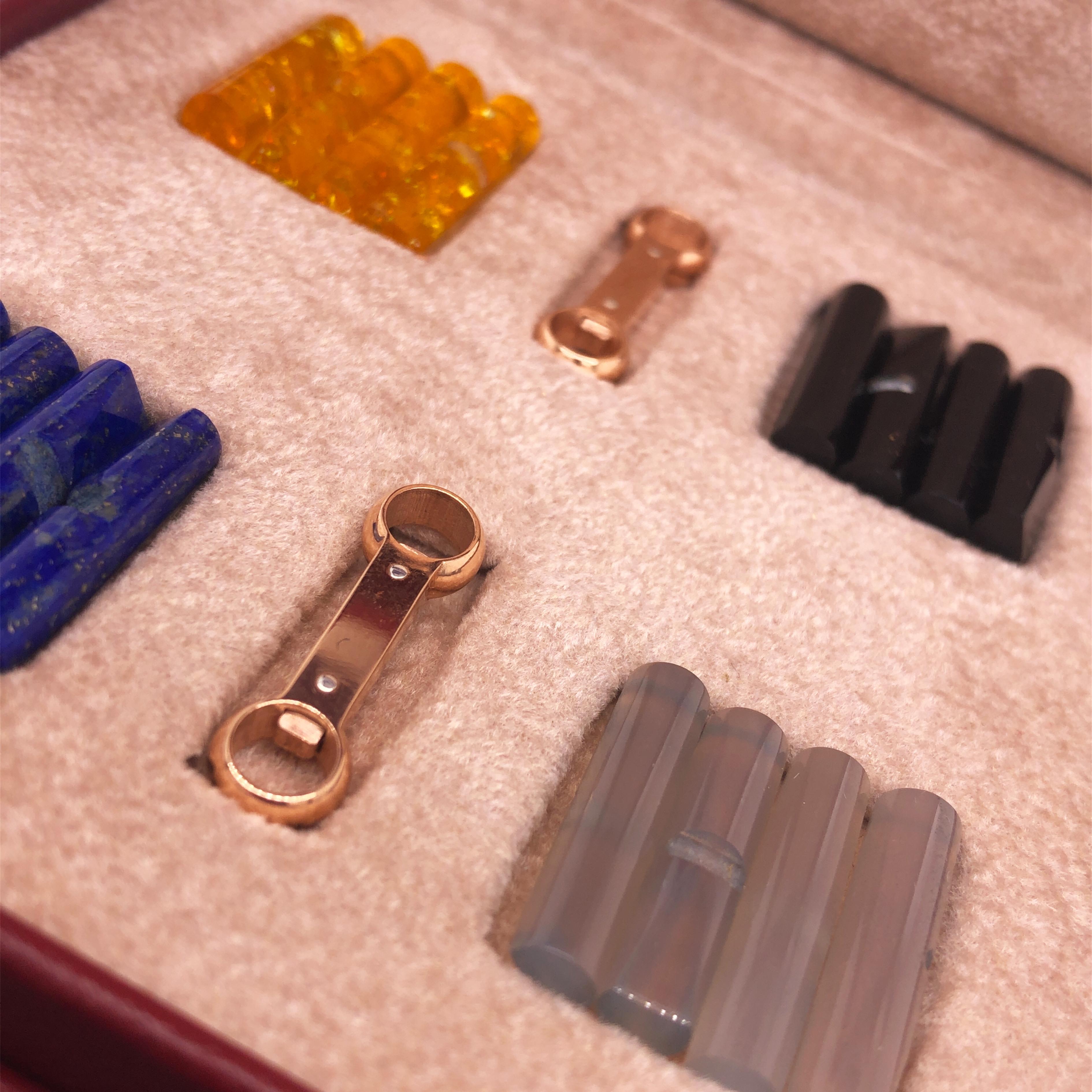 Contemporary Berca Interchangeable Semiprecious Stones Baton Set 18 Carat Rose Gold Cufflinks For Sale