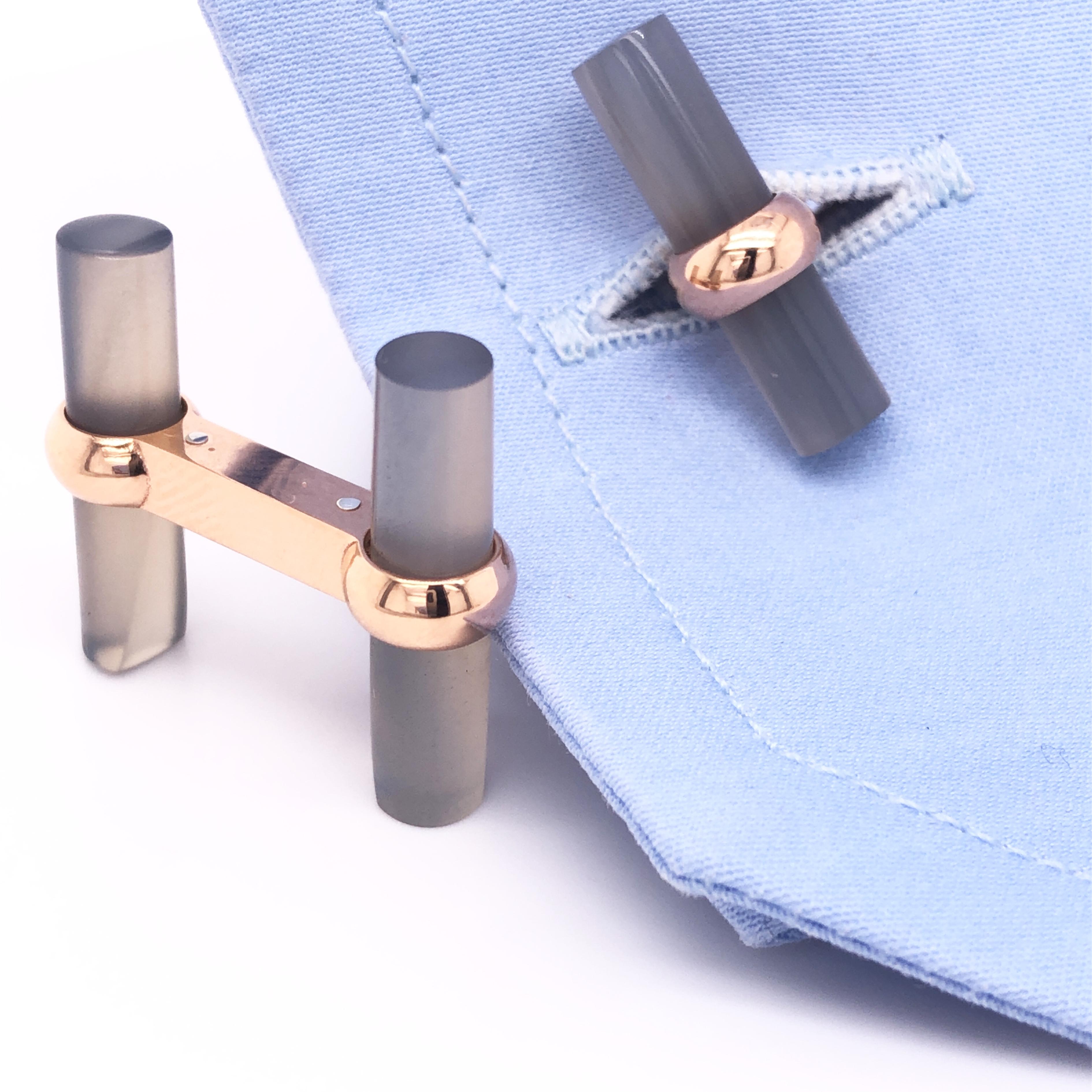 Bullet Cut Berca Interchangeable Semiprecious Stones Baton Set 18 Carat Rose Gold Cufflinks For Sale