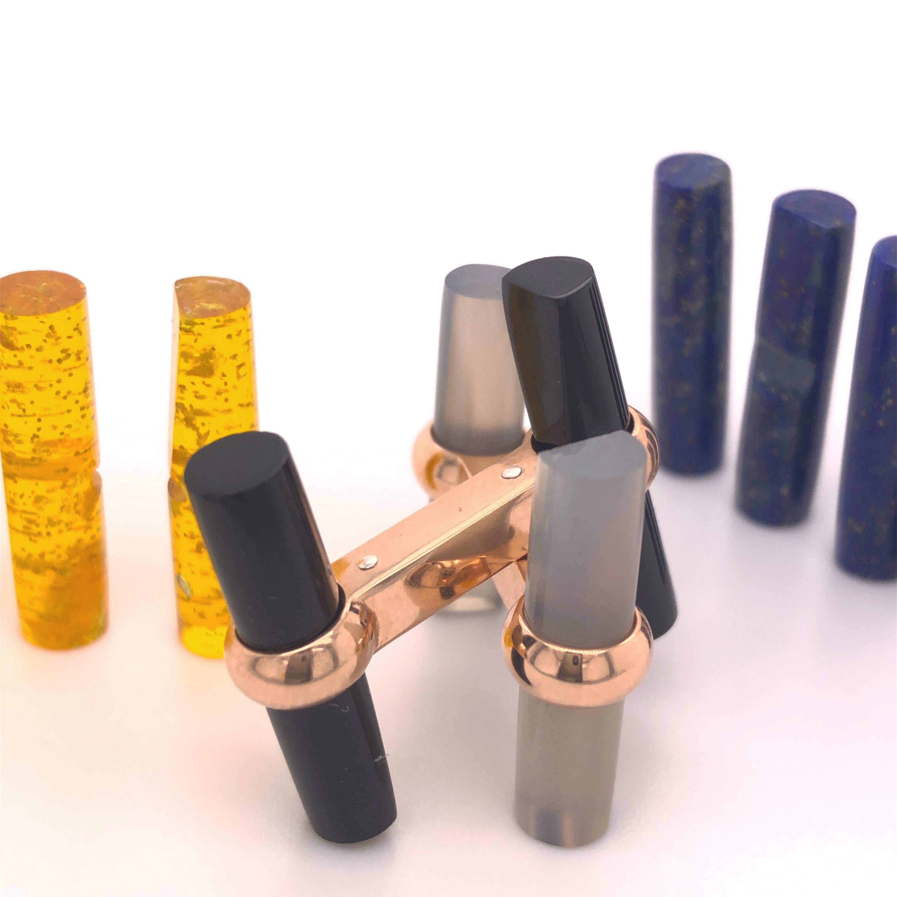 Men's Berca Interchangeable Semiprecious Stones Baton Set 18 Carat Rose Gold Cufflinks For Sale