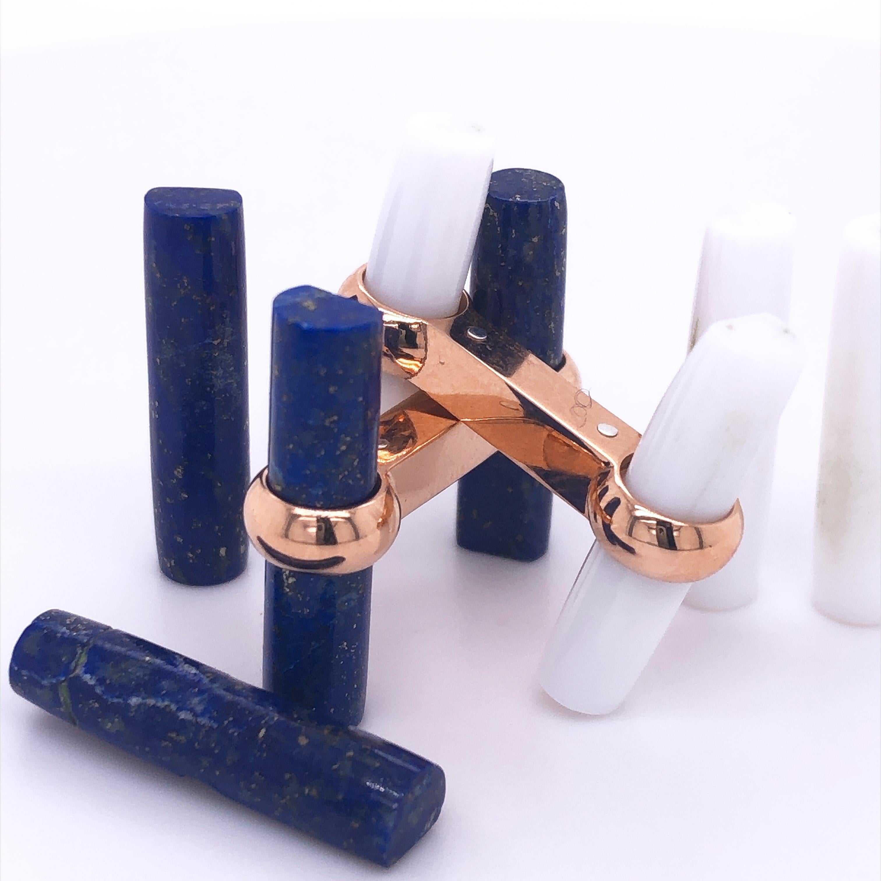 Berca Interchangeable Semiprecious Stones Baton Set 18 Carat Rose Gold Cufflinks In New Condition For Sale In Valenza, IT