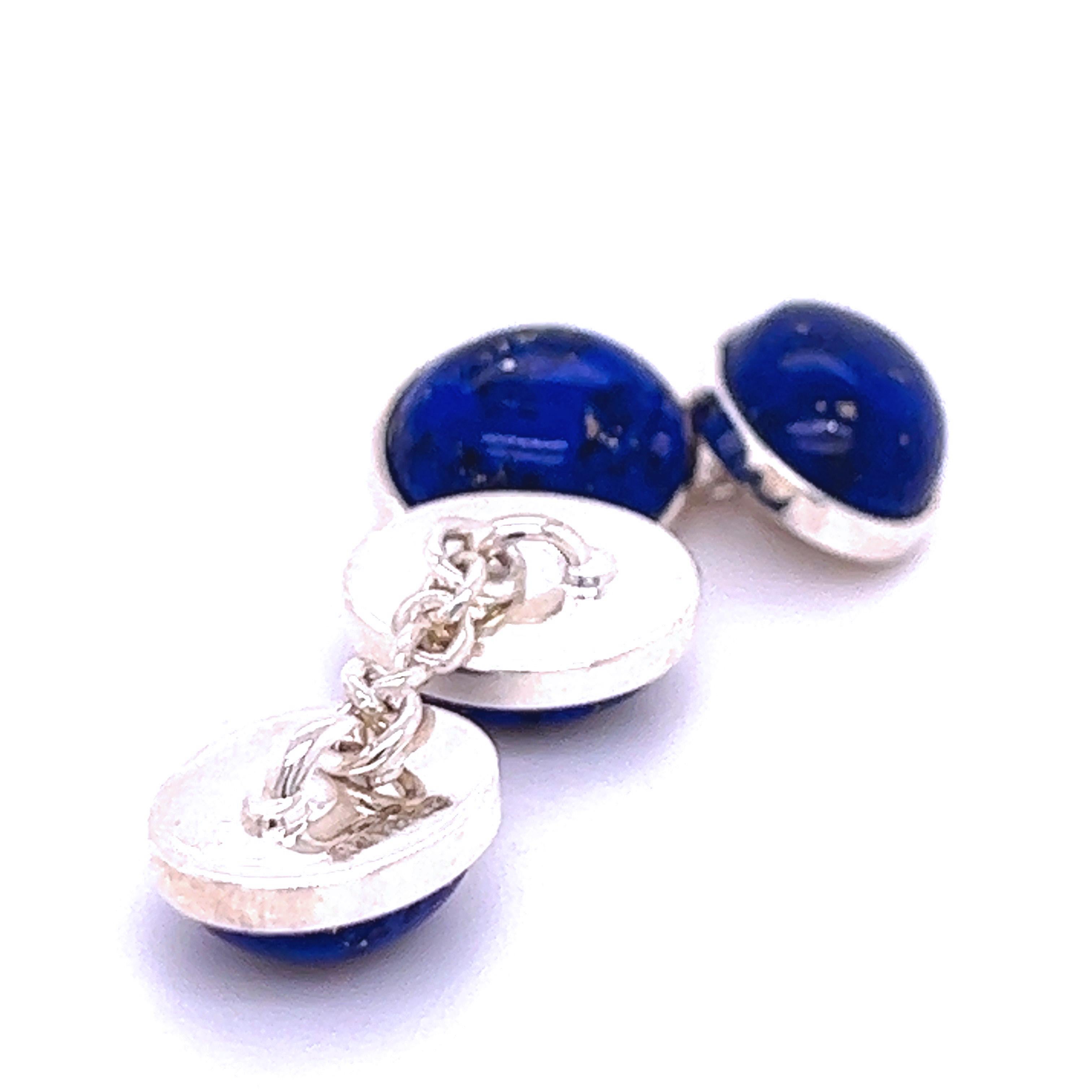 Contemporary Berca Lapis Lazuli Cabochon Oval Shaped Sterling Silver Cufflinks For Sale