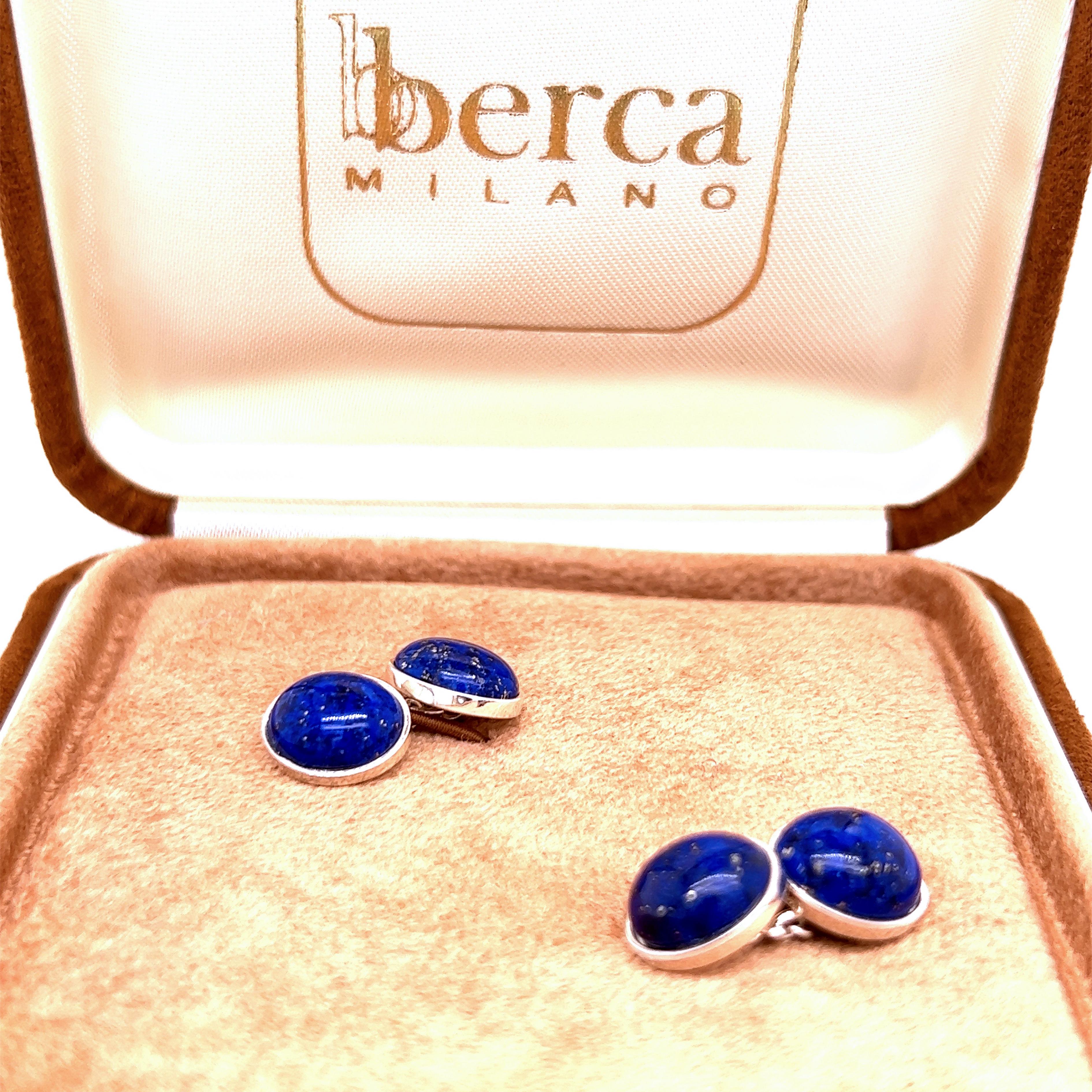 Berca Lapis Lazuli Cabochon Oval Shaped Sterling Silver Cufflinks In New Condition For Sale In Valenza, IT