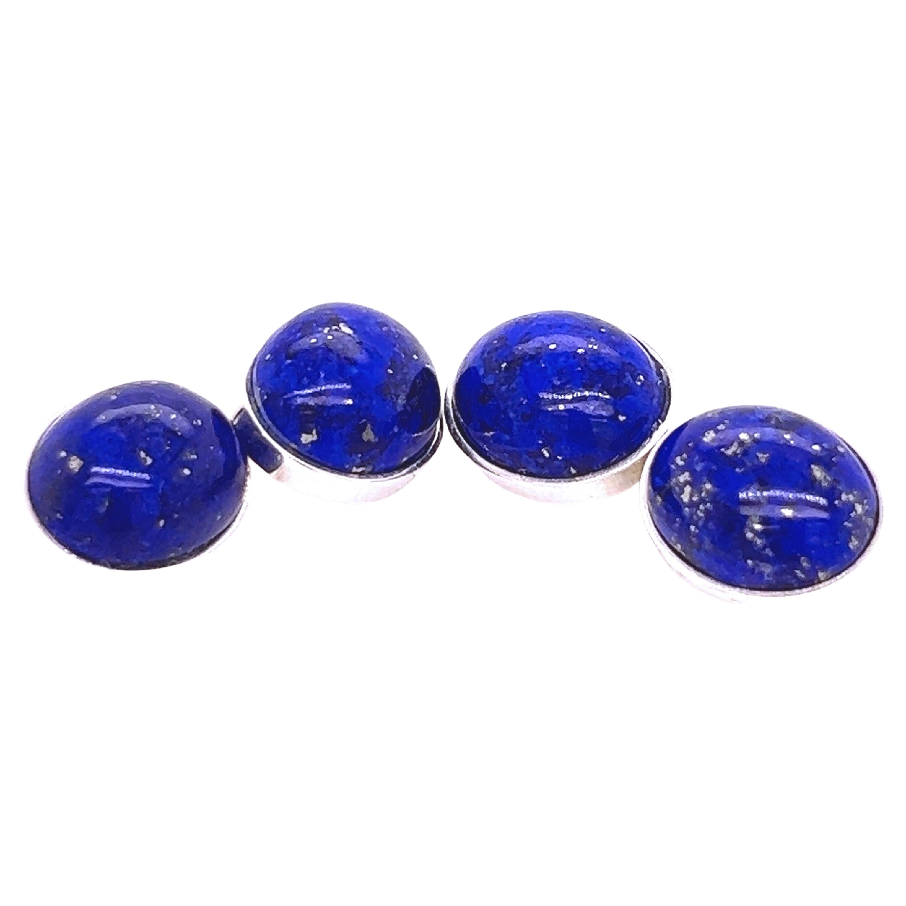 Berca Lapis Lazuli Cabochon Oval Shaped Sterling Silver Cufflinks For Sale