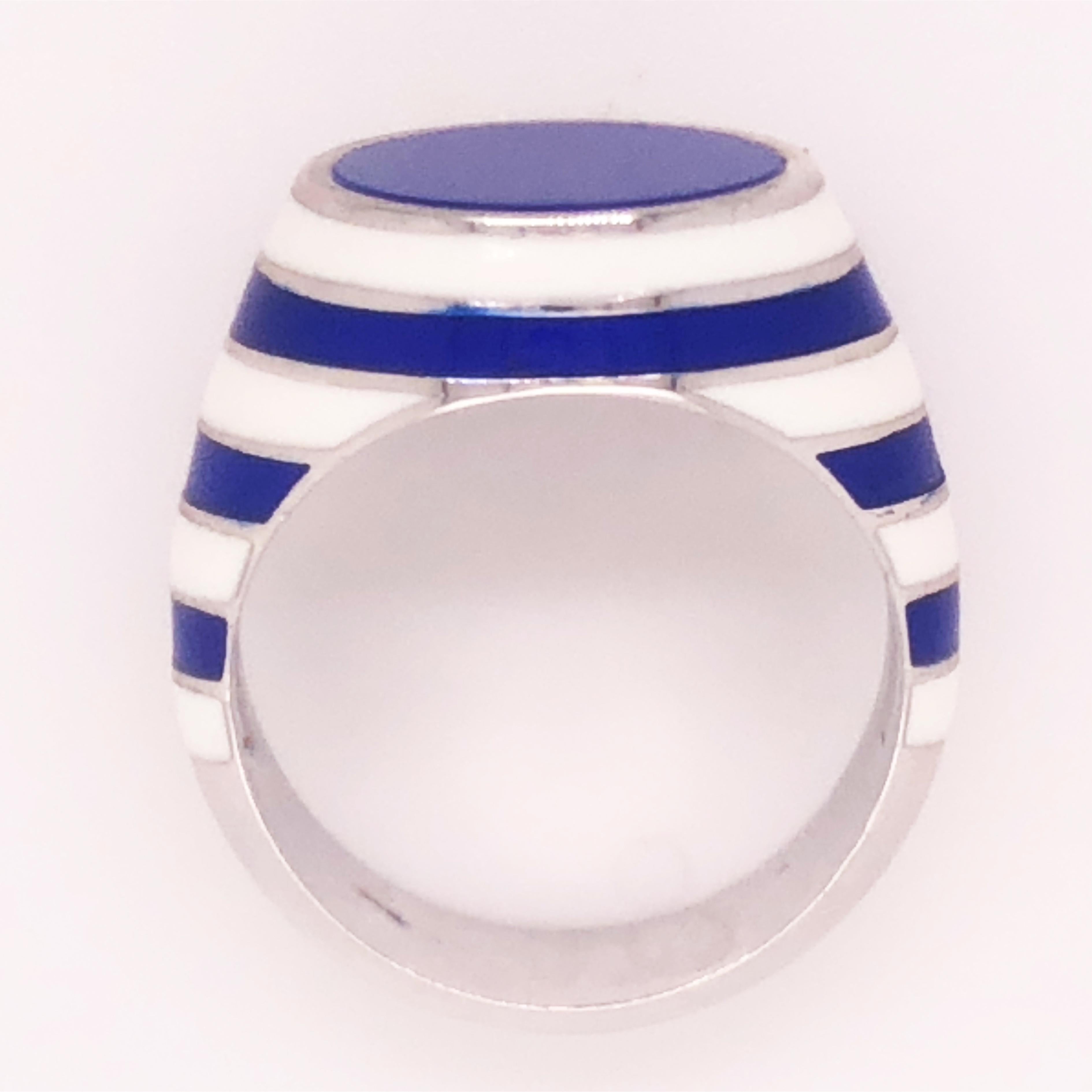 Contemporary Berca Lapis Lazuli White Blue Enameled Sterling Silver Cocktail Ring For Sale