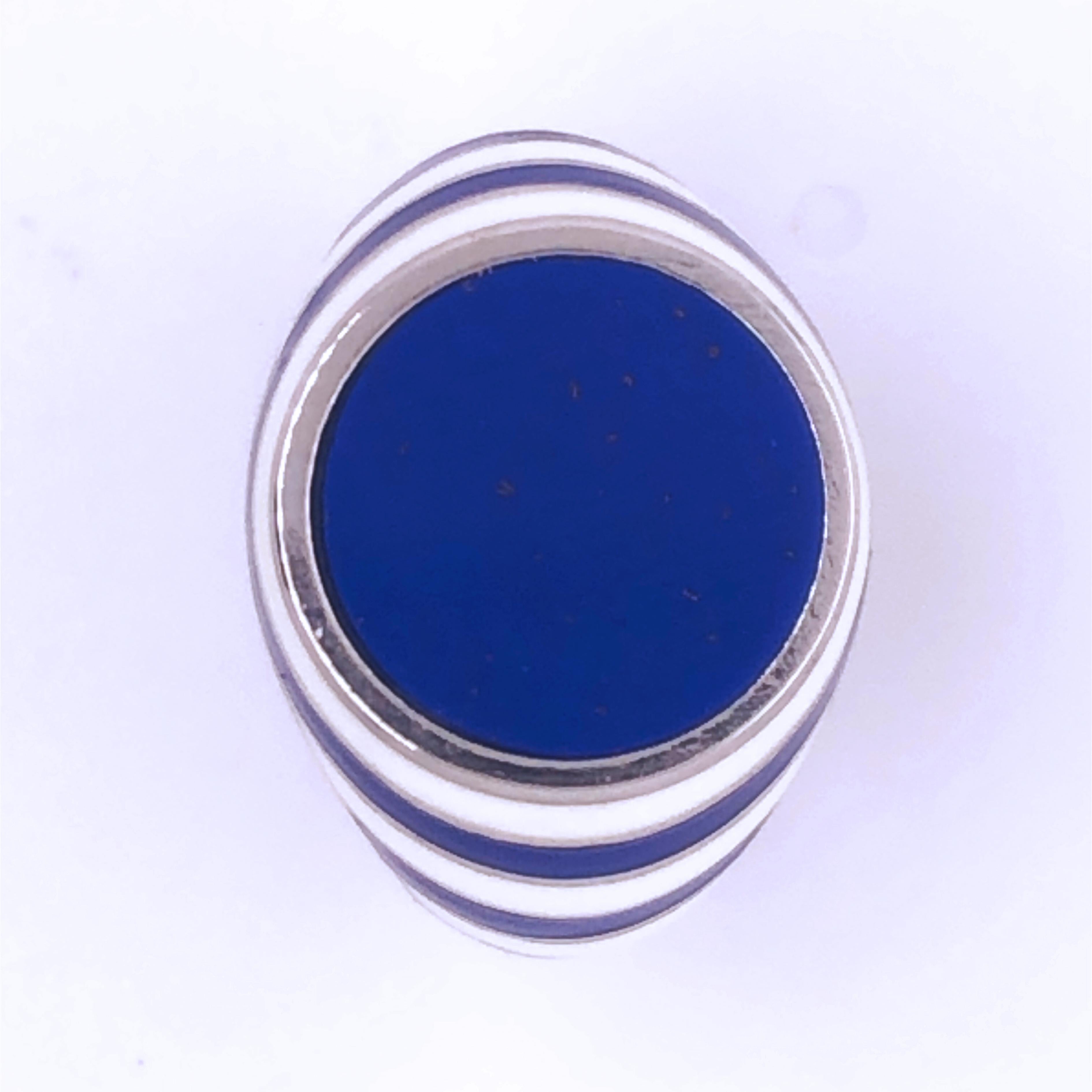 Berca Lapis Lazuli White Blue Enameled Sterling Silver Cocktail Ring In New Condition For Sale In Valenza, IT