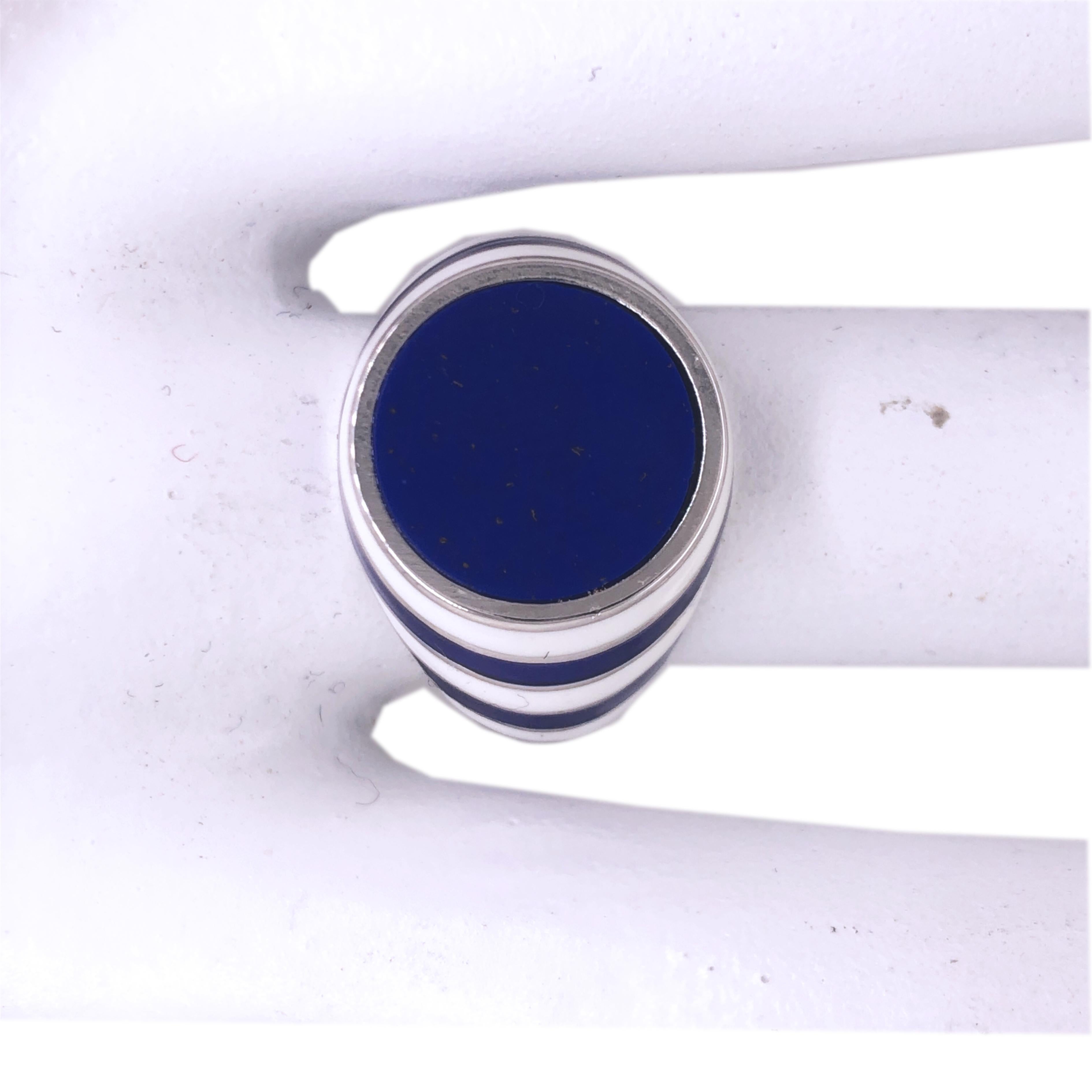 Berca Lapis Lazuli White Blue Enameled Sterling Silver Cocktail Ring For Sale 1