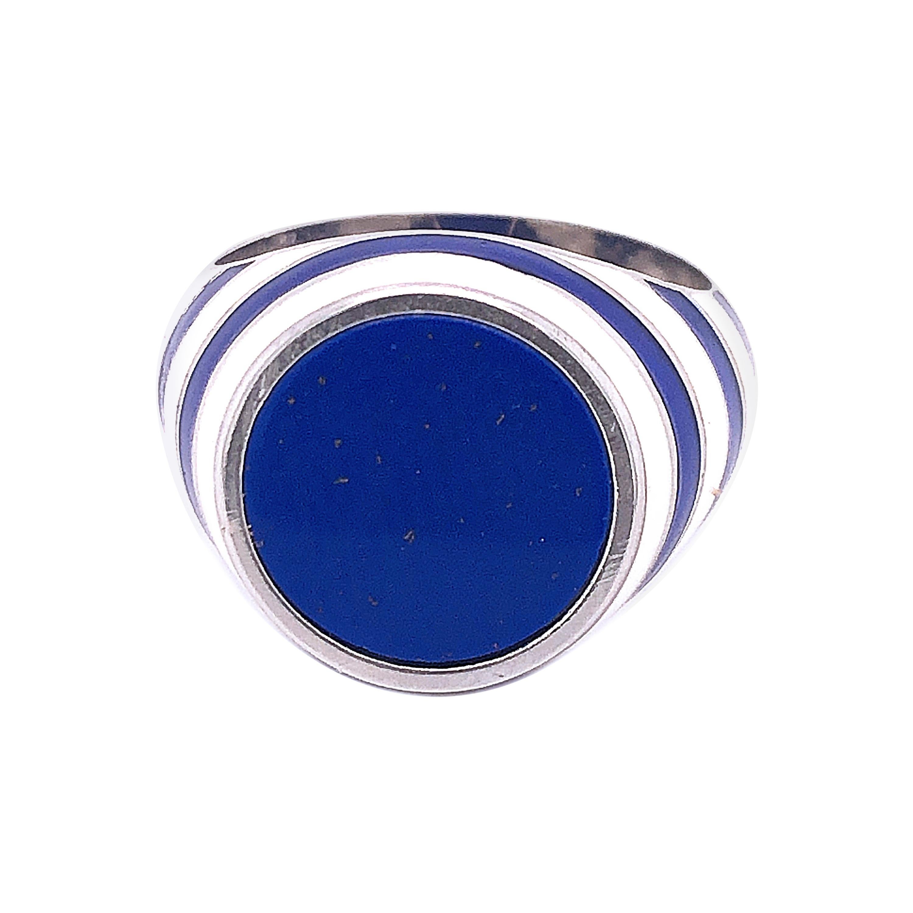 Cocktail-Ring aus Sterlingsilber mit Lapislazuli, weiß-blau emailliertem Lazuli