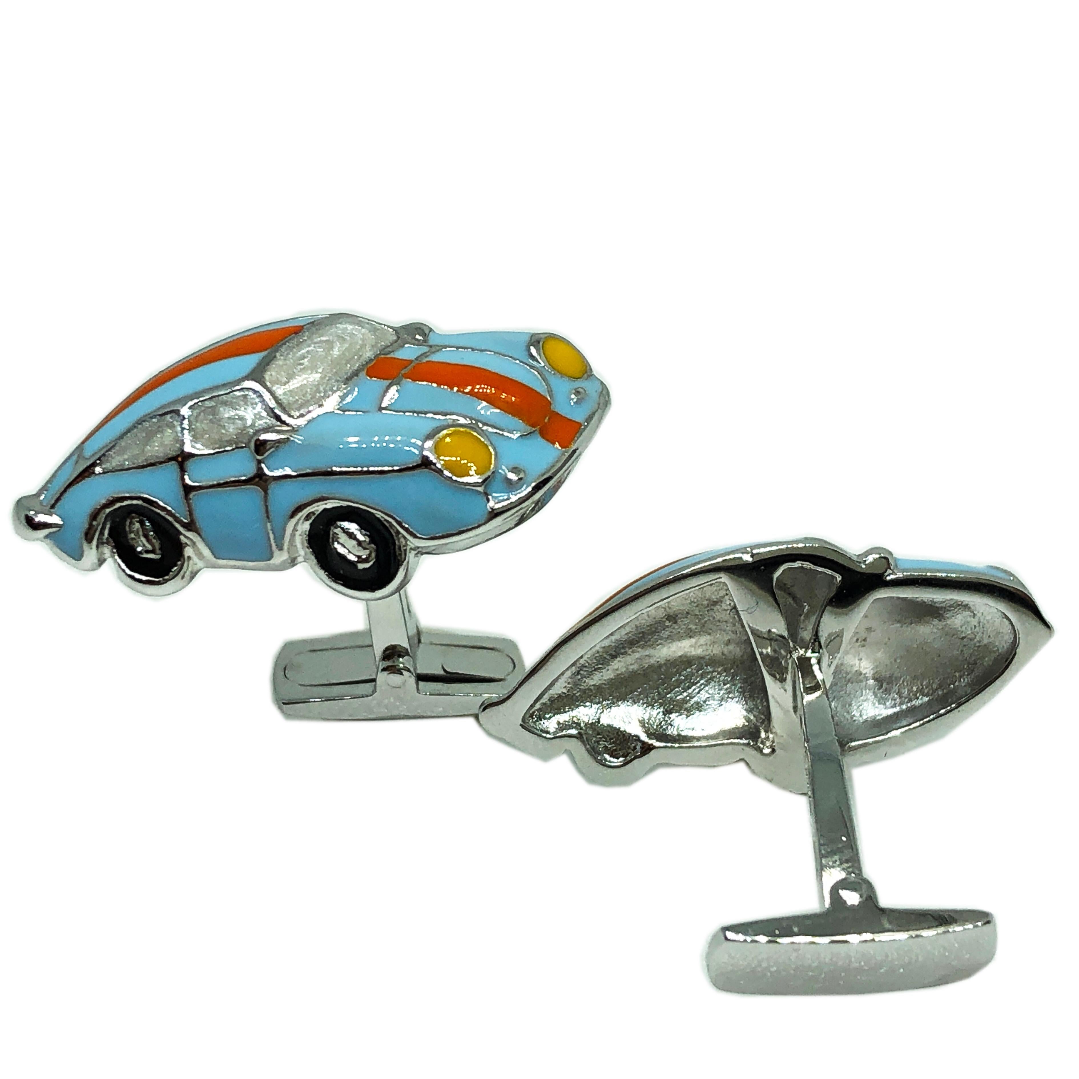 Berca Le Man Racing Color 911 Porsche Shaped Enameled Sterling Silver Cufflinks 3