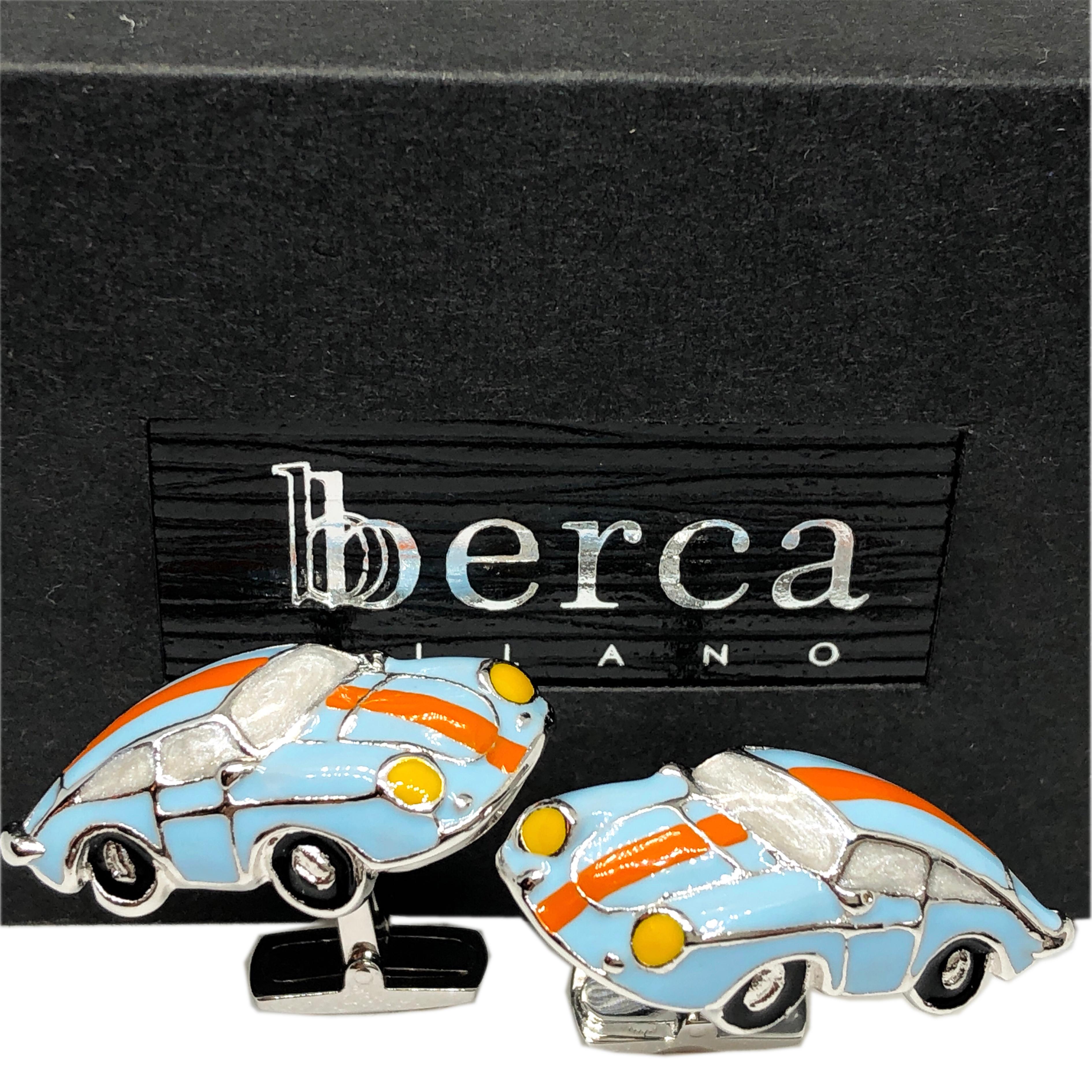 Le Man's Racing Color 911 Porsche Shaped T-Bar Back Hand Enameled Sterling Silver Cufflinks.
In our smart Black Box and Pouch.

