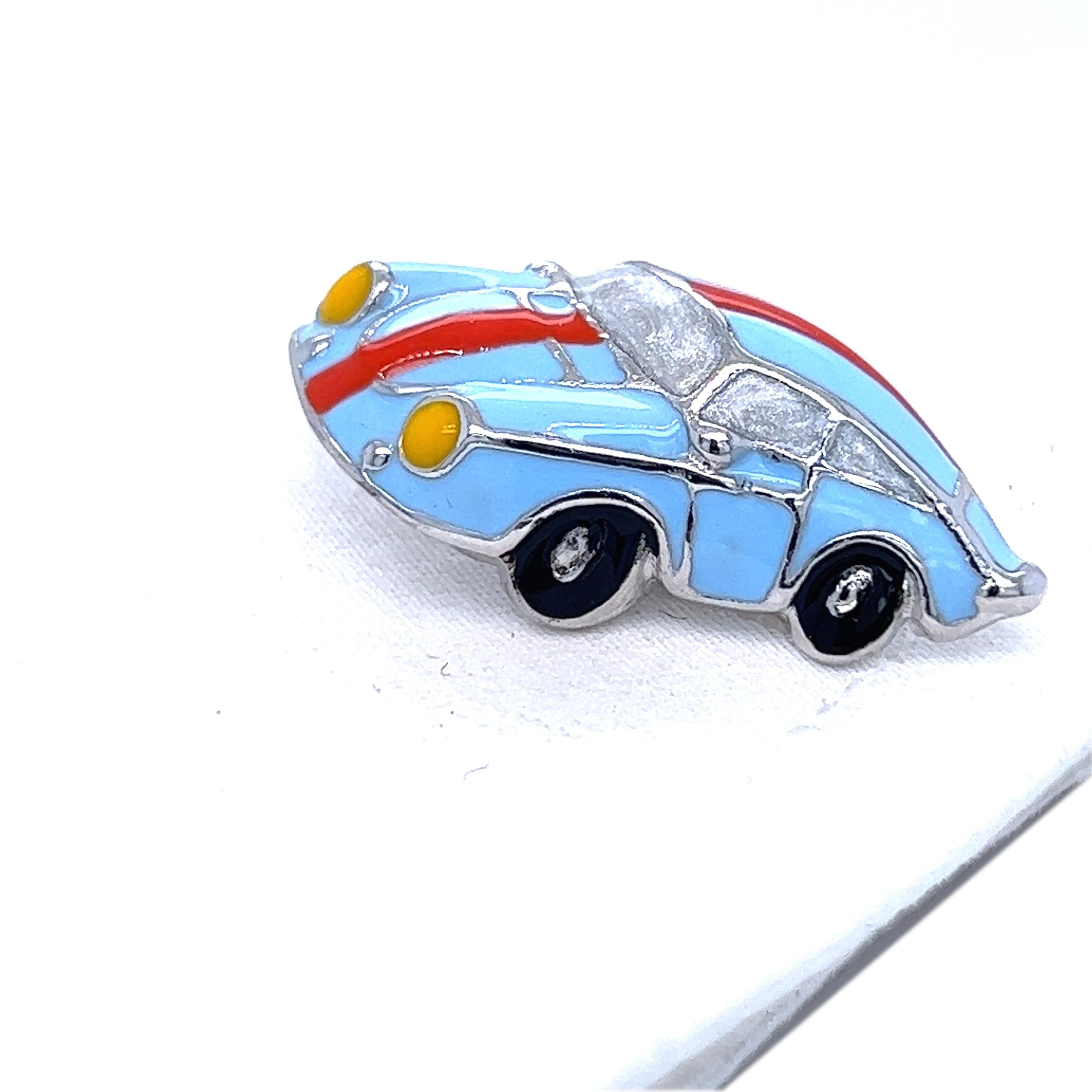 Berca Le Man Racing Color 911 Porsche Shaped Enameled Sterling Silver Cufflinks In New Condition In Valenza, IT