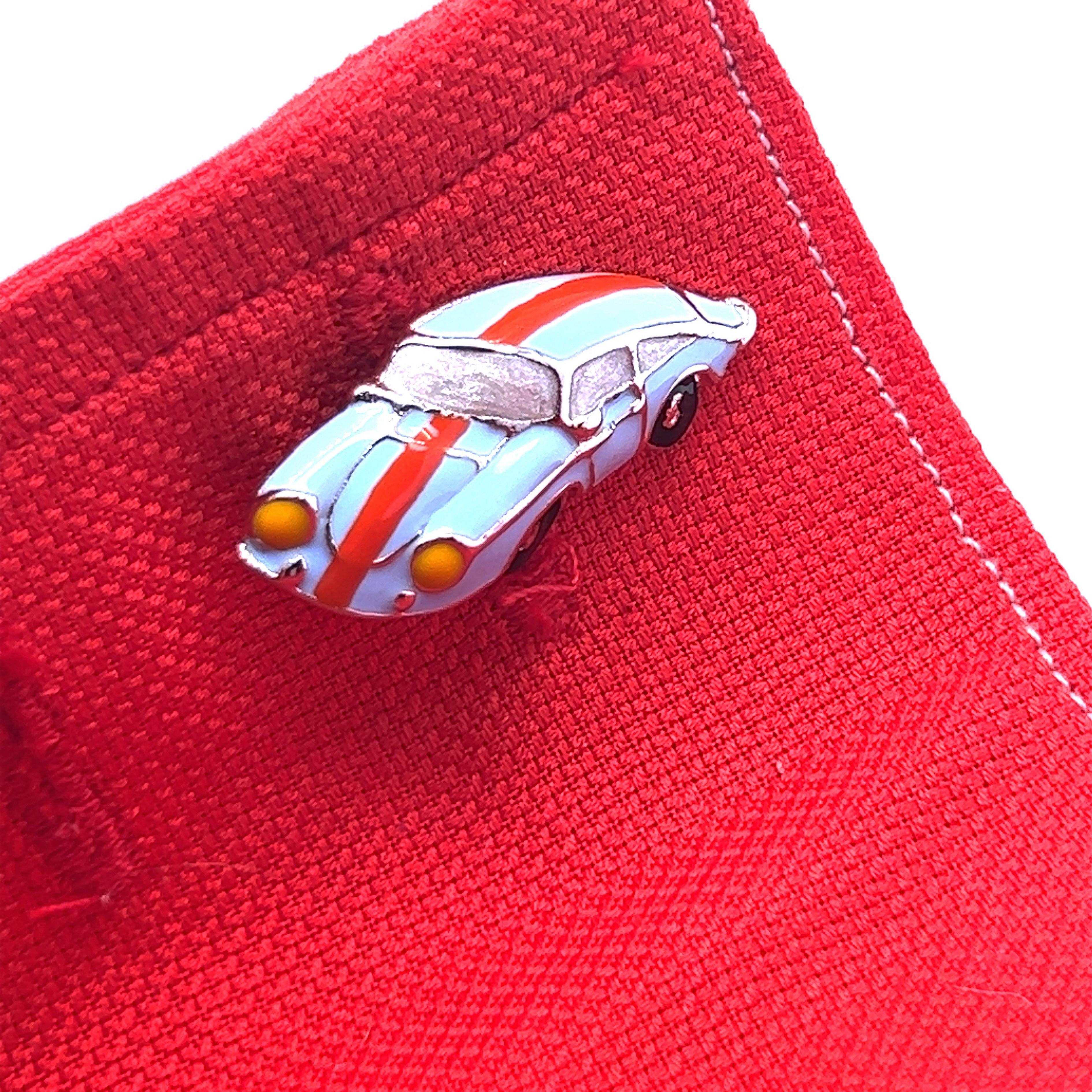 Men's Berca Le Man Racing Color 911 Porsche Shaped Enameled Sterling Silver Cufflinks