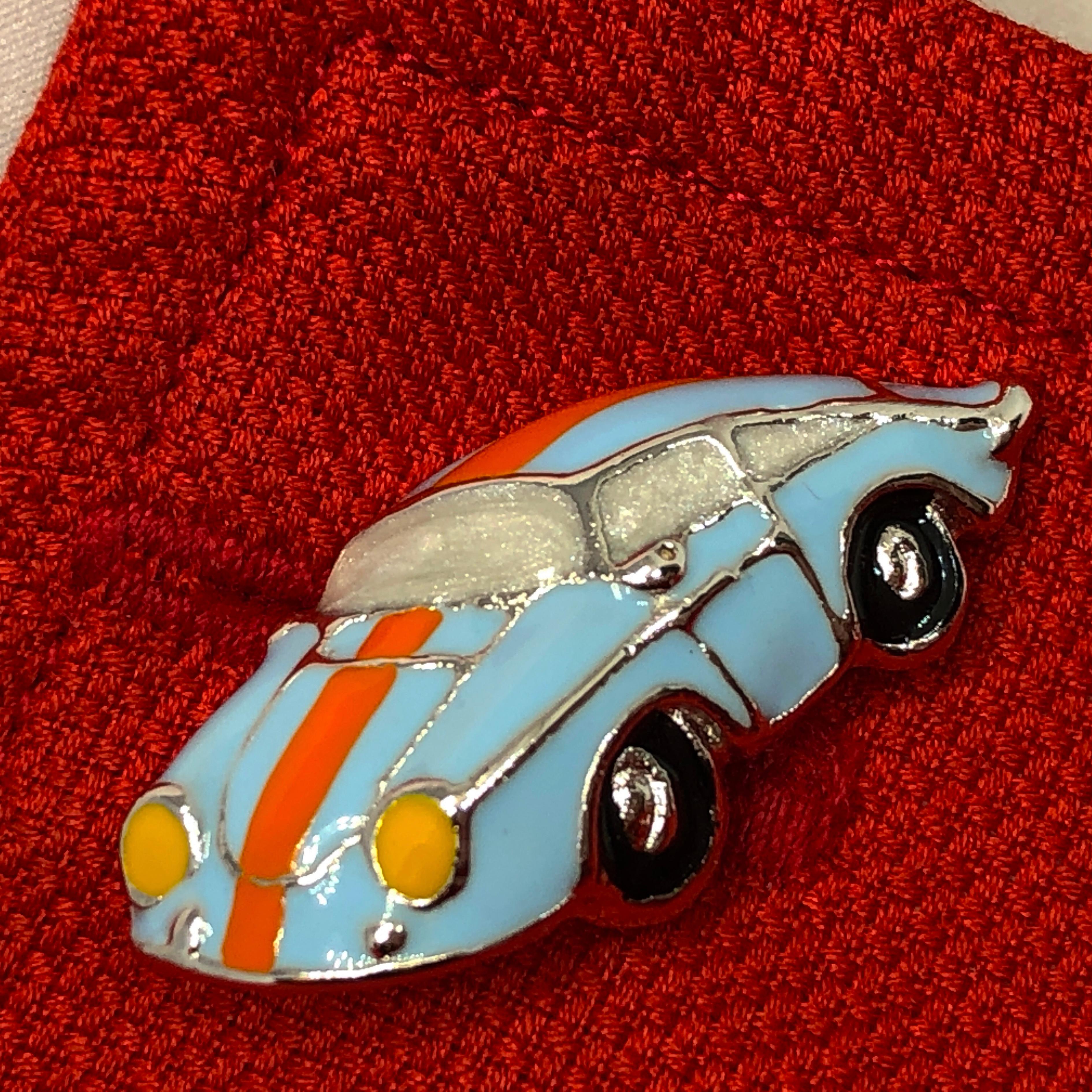 Contemporary Berca Le Man Racing Color 911 Porsche Shaped Enameled Sterling Silver Cufflinks