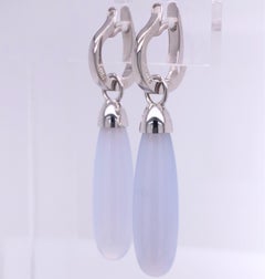 Berca Light Blue Chalcedony Drop White Gold Removable Dangle Earrings