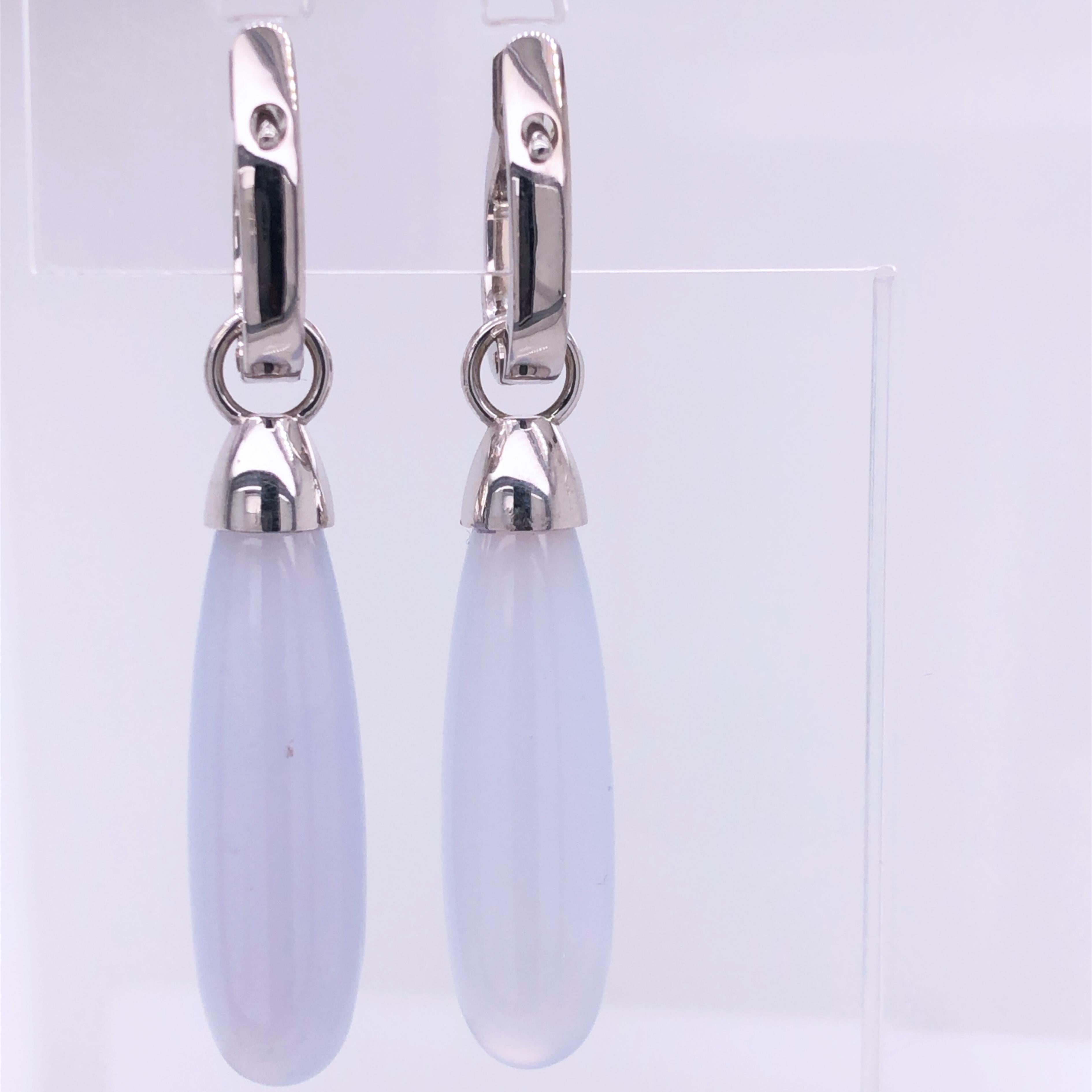 Contemporary Berca Light Blue Chalcedony Drop White Gold Removable Dangle Earrings For Sale